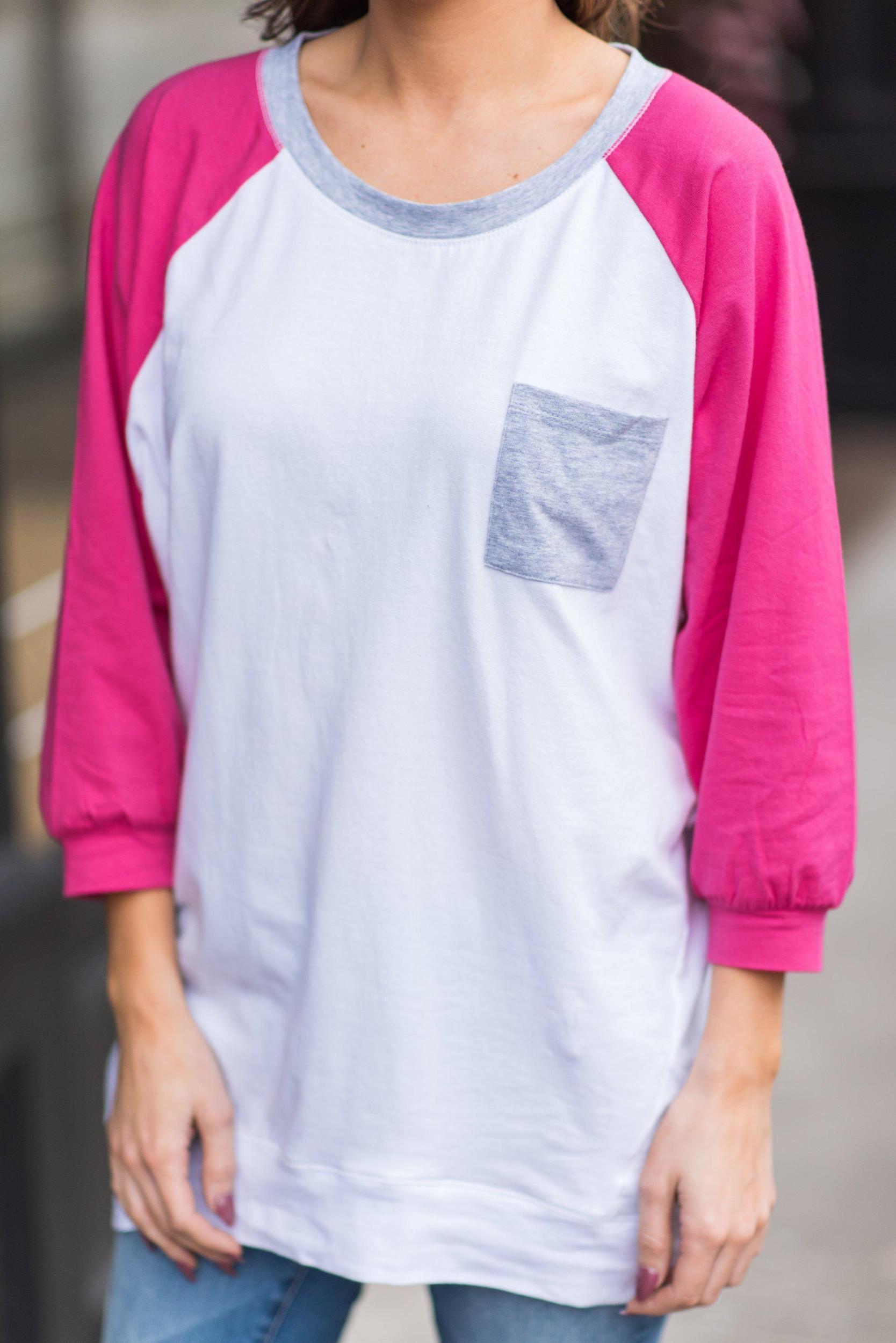 Slouchy Dolman Fuchsia Pink Raglan Tunic w/Pocket Female Product Image