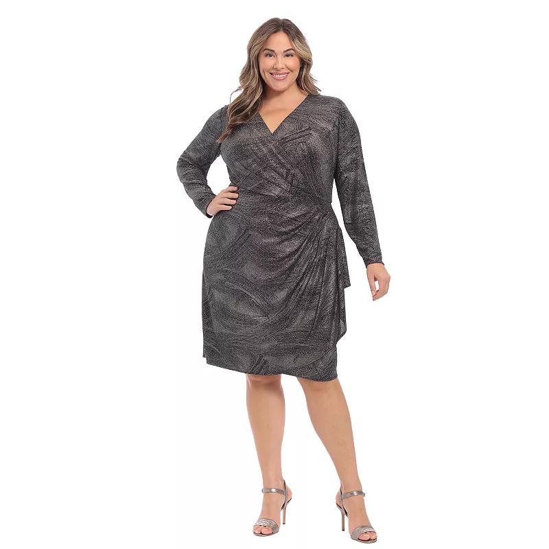 Plus Size London Times Wrap Cascade Dress, Women's, Size: 14 W, Black Gun Product Image