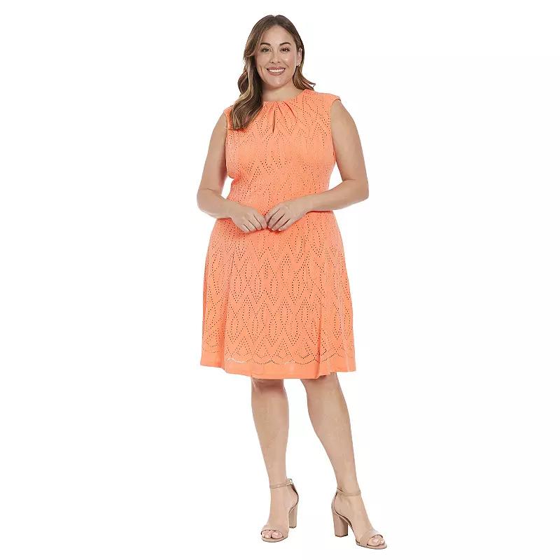 Plus Size London Times Embroidered Keyhole Neckline Fit And Flare Dress, Women's, Size: 2XL, Bright Pink Product Image