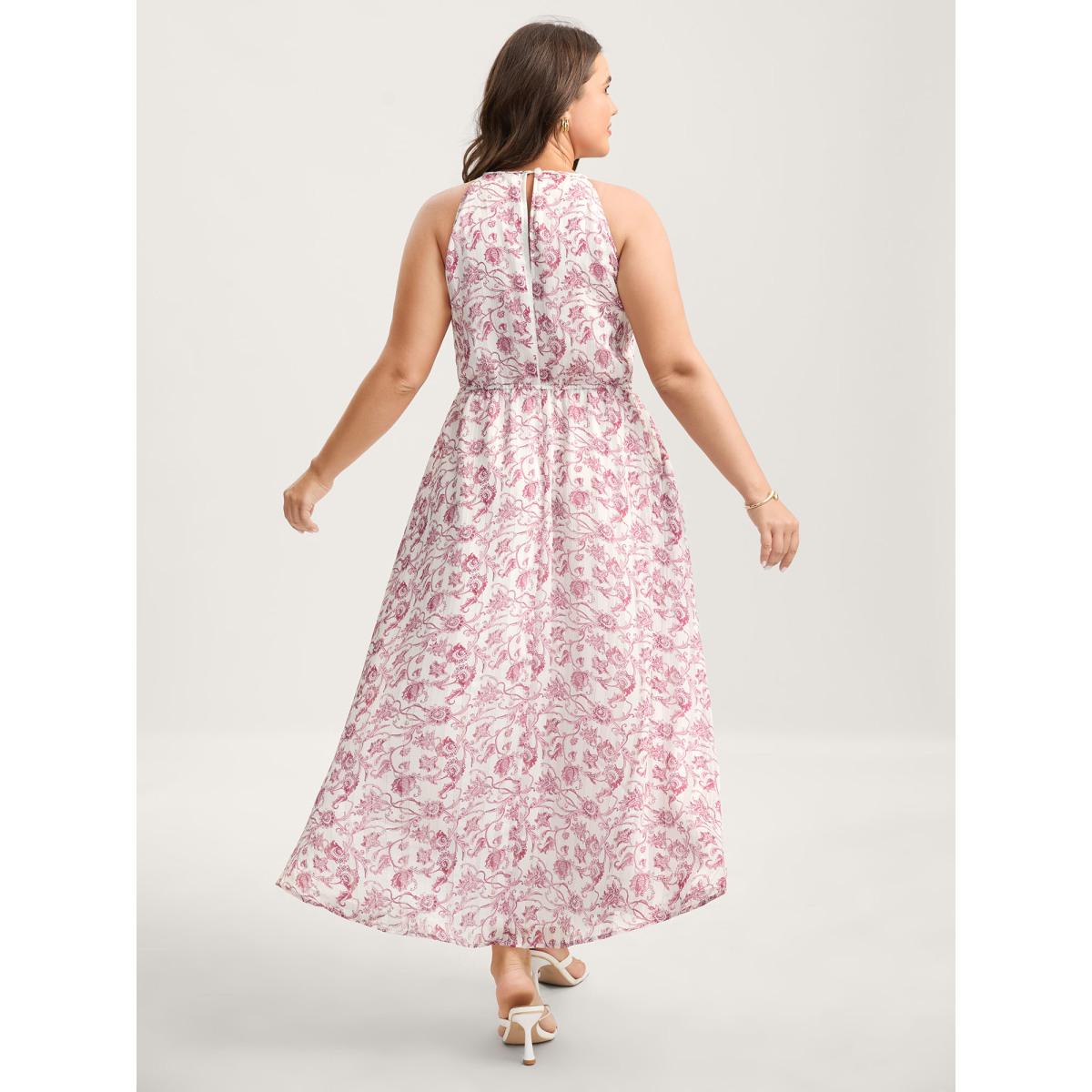Plus Size Sweet Florals Halter Neck Midi Dress Multicolor Women Round Neck Sleeveless Curvy BloomChic 18-20/2X Product Image