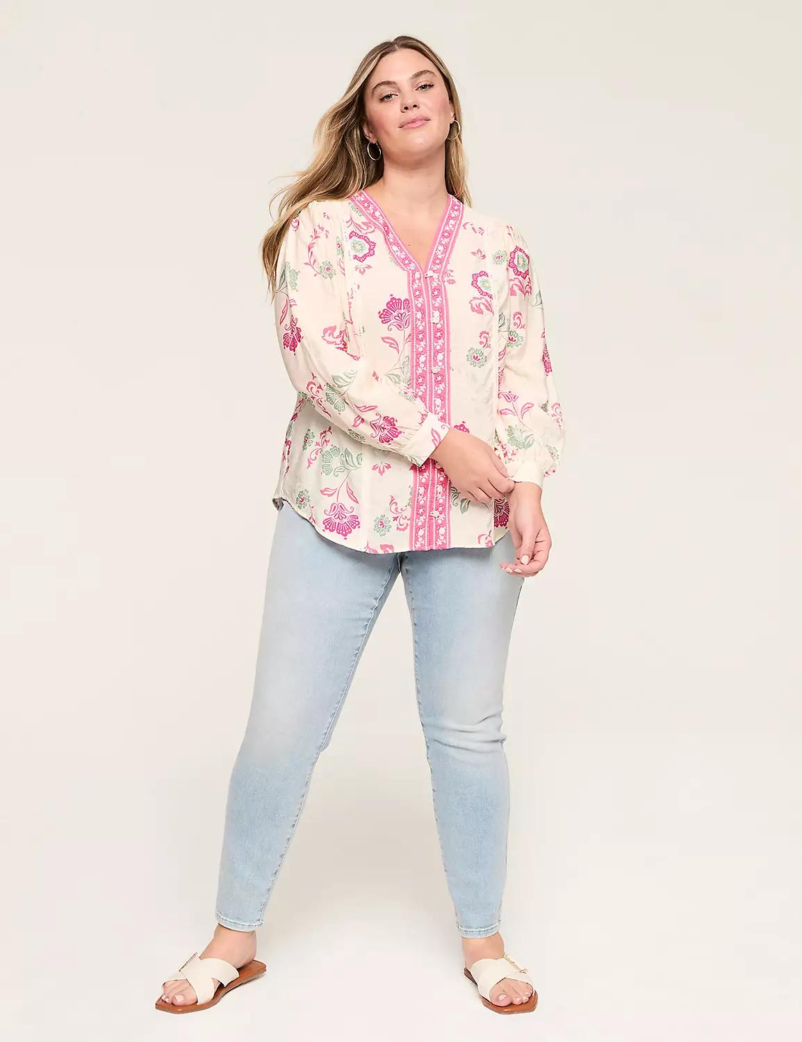 Split-Neck Button-Down Blouse Product Image