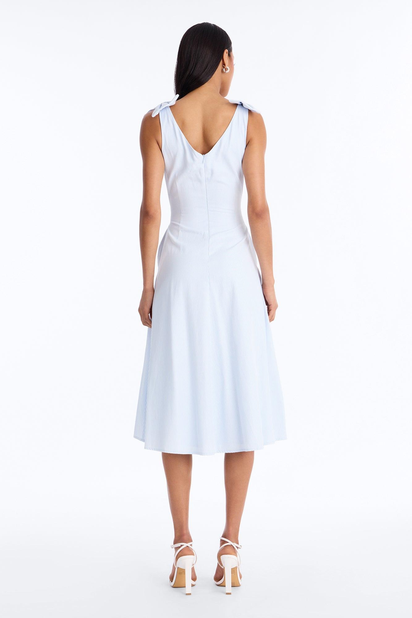 Adele Bow Pinstripe Midi Dress - Blue/combo Female Product Image