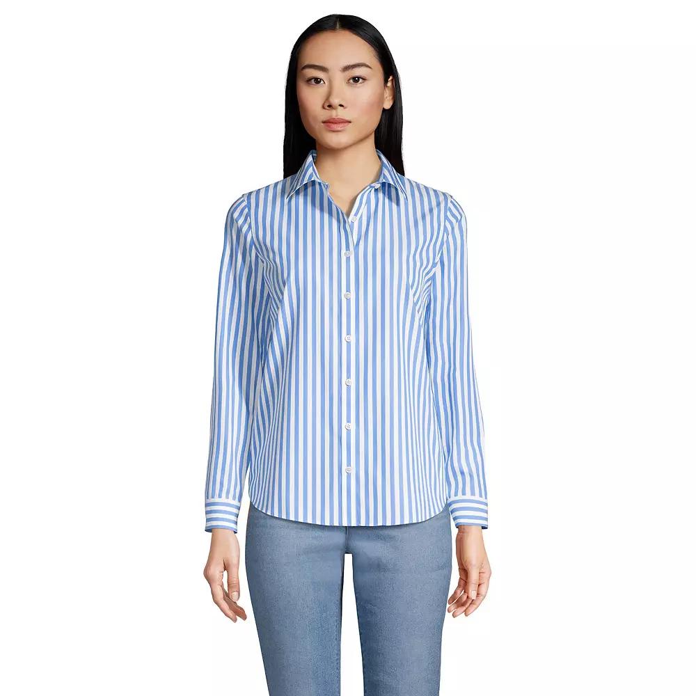 Women's Lands' End No-Iron Long Sleeve Supima Cotton Shirt, Size: 6, Chicory Blue Stripe Product Image
