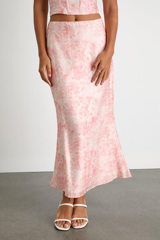 Lynelle Pink Floral Textured Midi Skirt Product Image