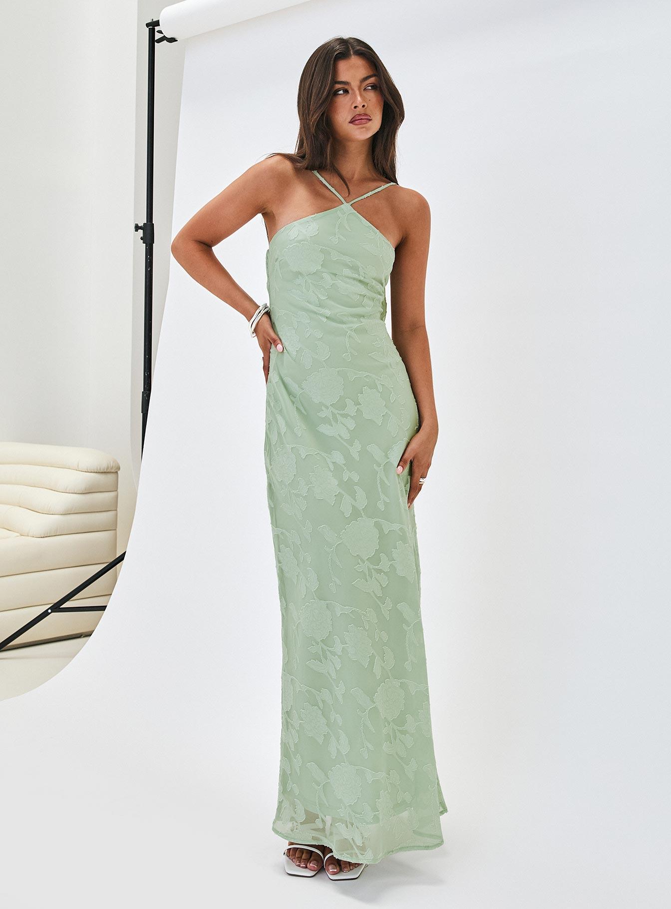 Zoelle Halter Maxi Dress Sage Product Image