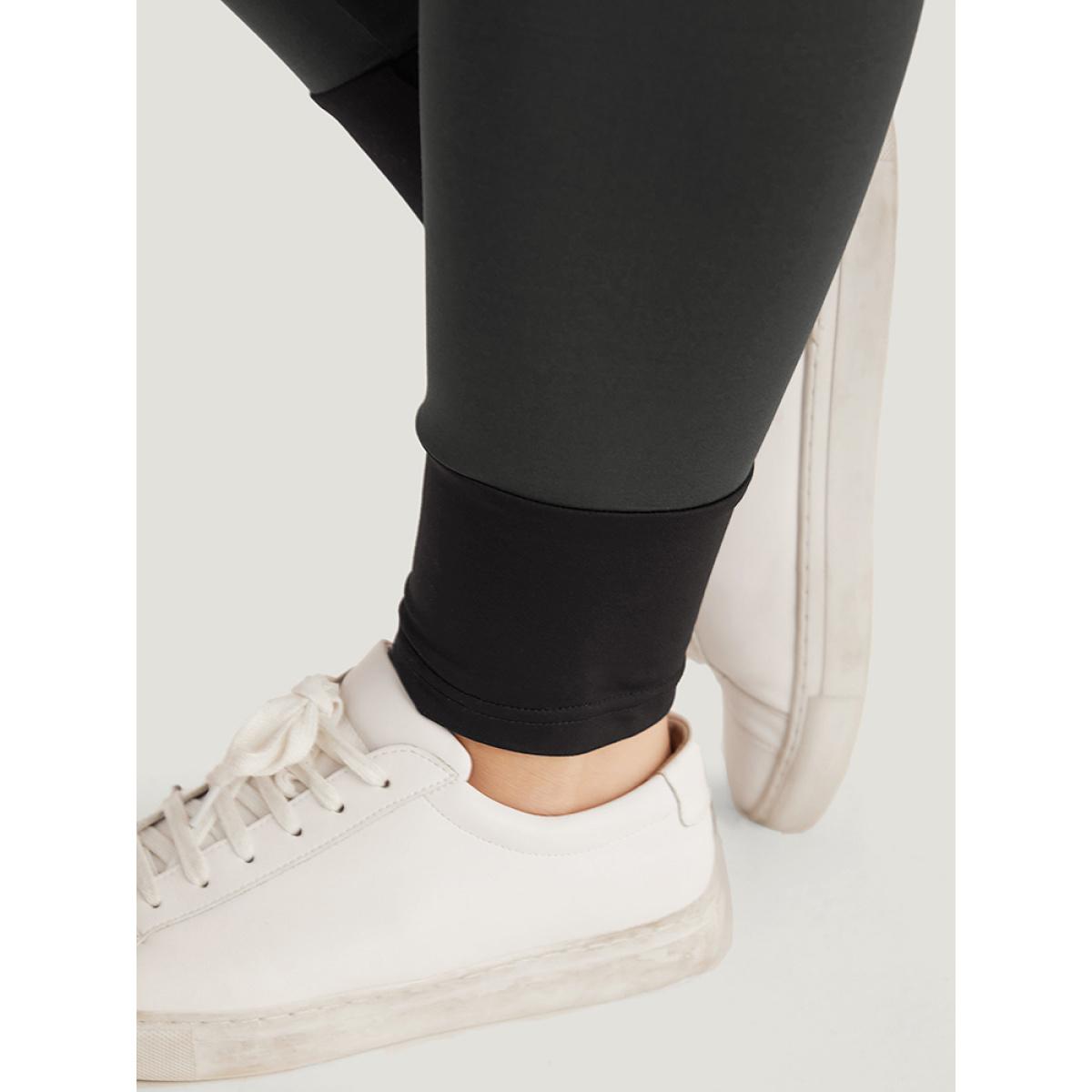 Plus Size Contrast Wideband Waist Patchwork Leggings Women Gray Casual High stretch Skinny High Rise Dailywear Leggings BloomChic 14-16/1X Product Image