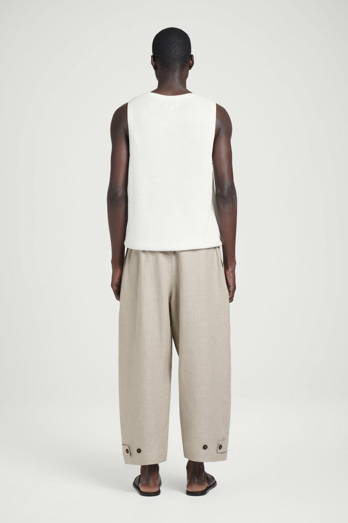 ELASTICATED LINEN WIDE-LEG TROUSERS Product Image