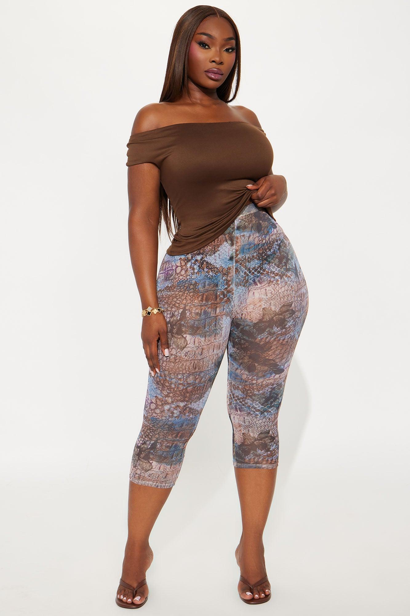 That's So Hot Animal Print Mesh Capri Legging - Taupe/combo Female Product Image