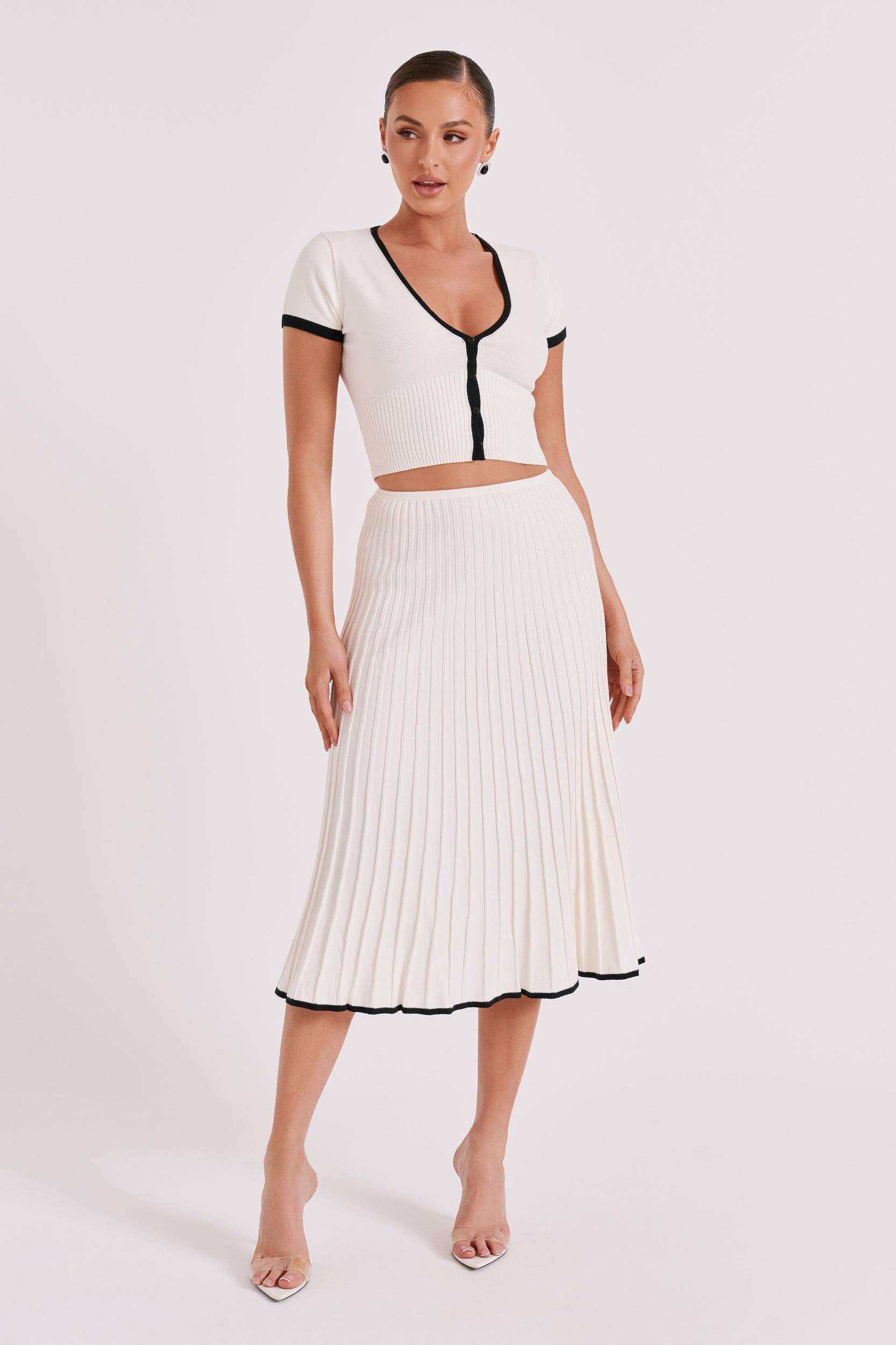 Jolene Contrast Rib Knit Midi Skirt - White Product Image