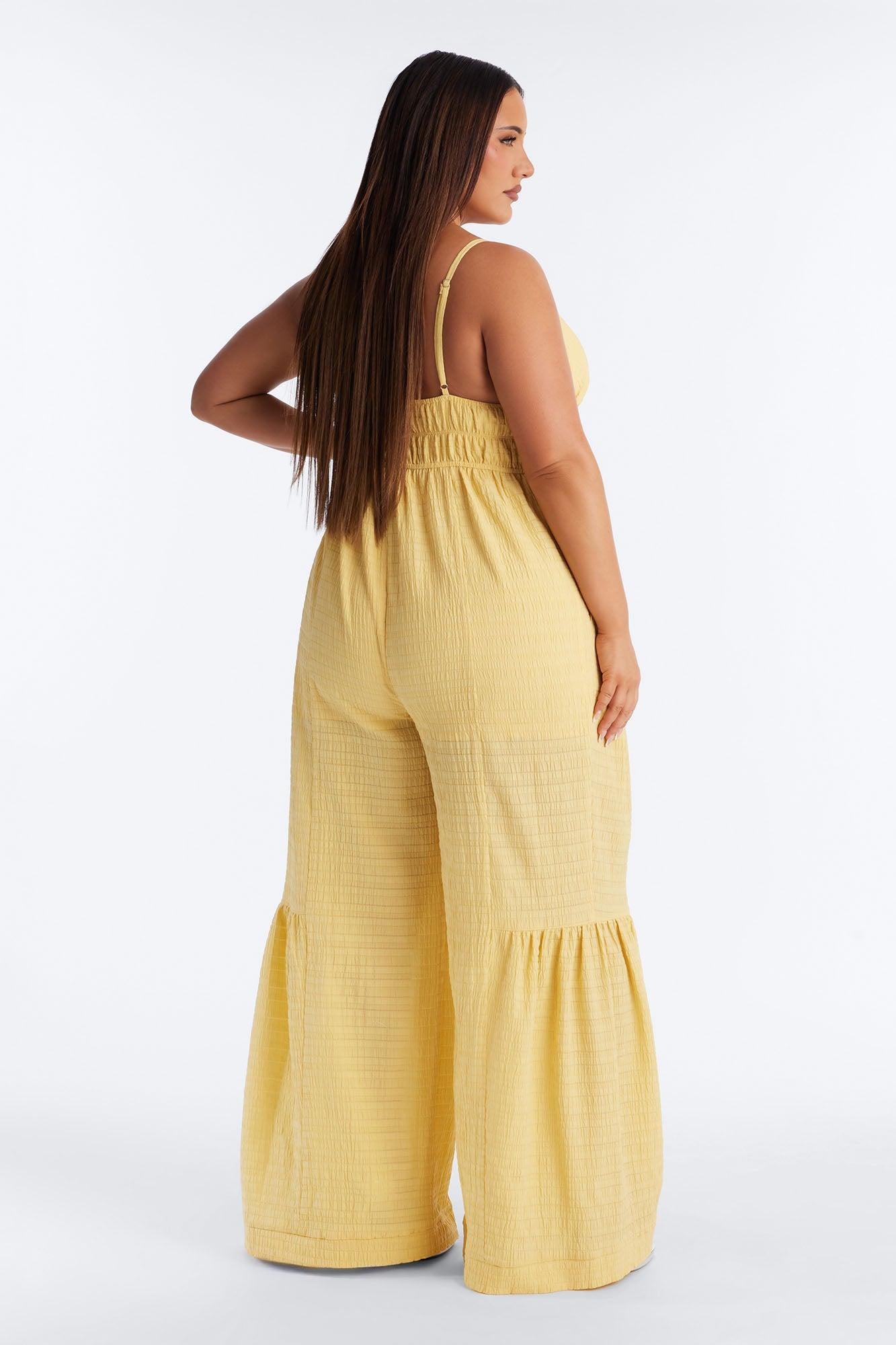 Anabella Tiered Wide Leg Jumpsuit - Yellow Female Product Image