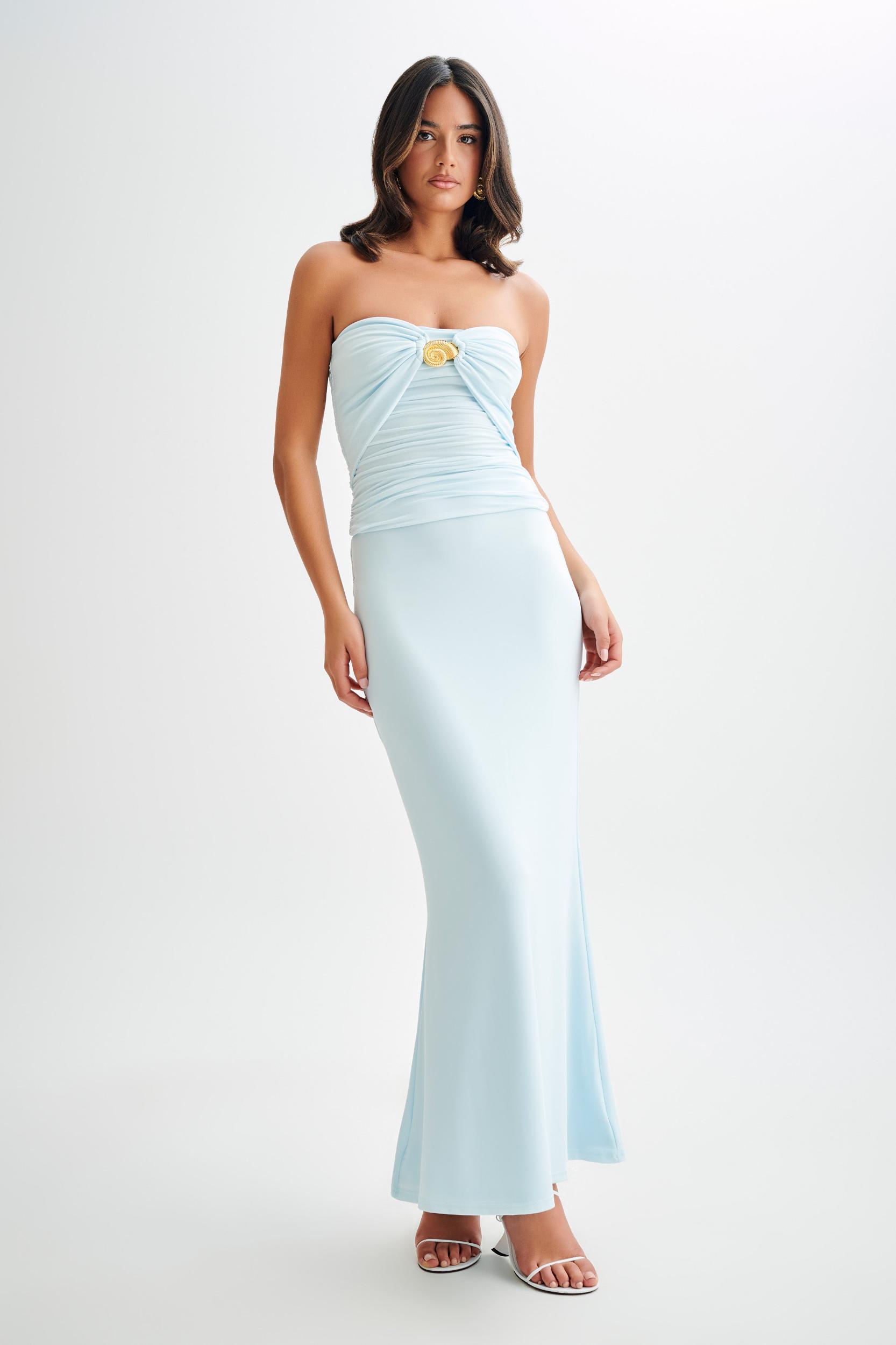 Bruna Slinky Fishtail Maxi Skirt - Sky Blue Product Image