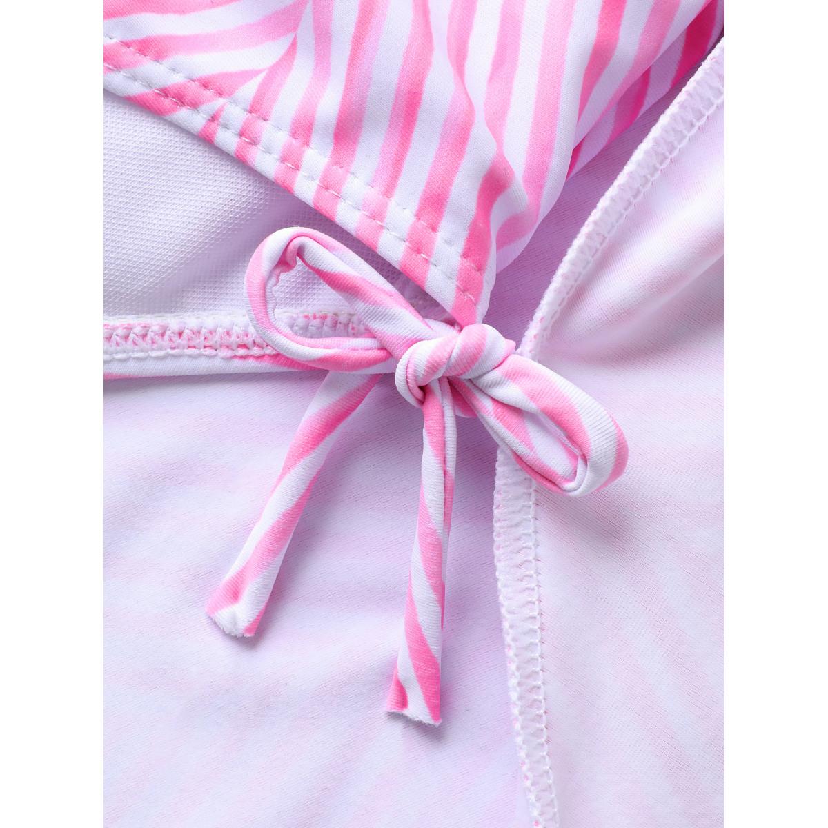 Plus Size Anti-Float Ties Stripes Swim Dress Women's Swimwear Beanpastepowder Resort Bodycon Overlap Collar High stretch Curve Swim Dresses BloomChic 18-20/2X Product Image