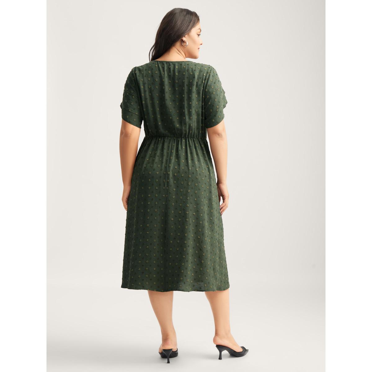 Plus Size Ruffled Textured Layered Sleeve Midi Dress ArmyGreen Women Round Neck Short sleeve Curvy BloomChic 26/4X Product Image