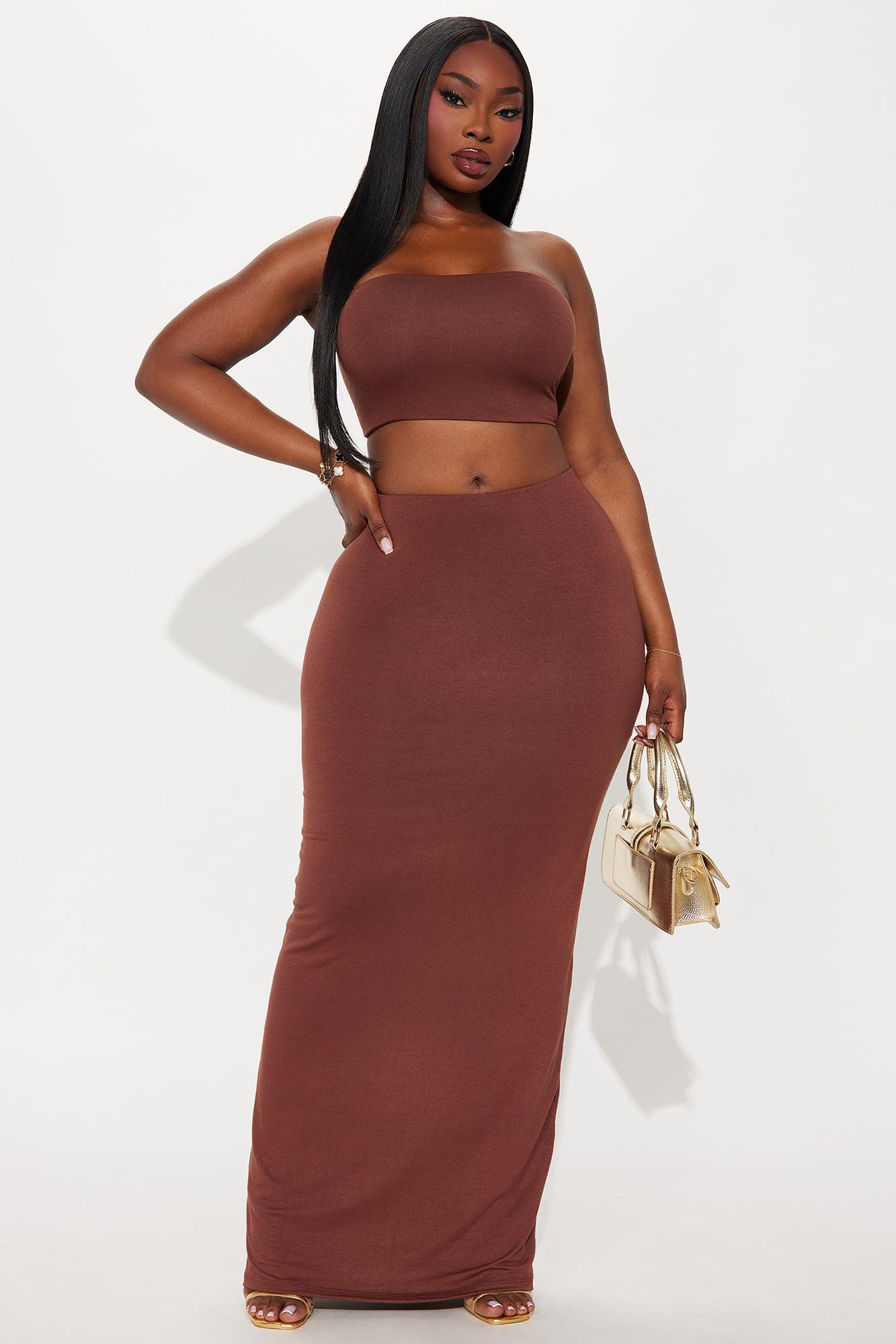 Another Time Double Lined Skirt Set - Chocolate Female Product Image