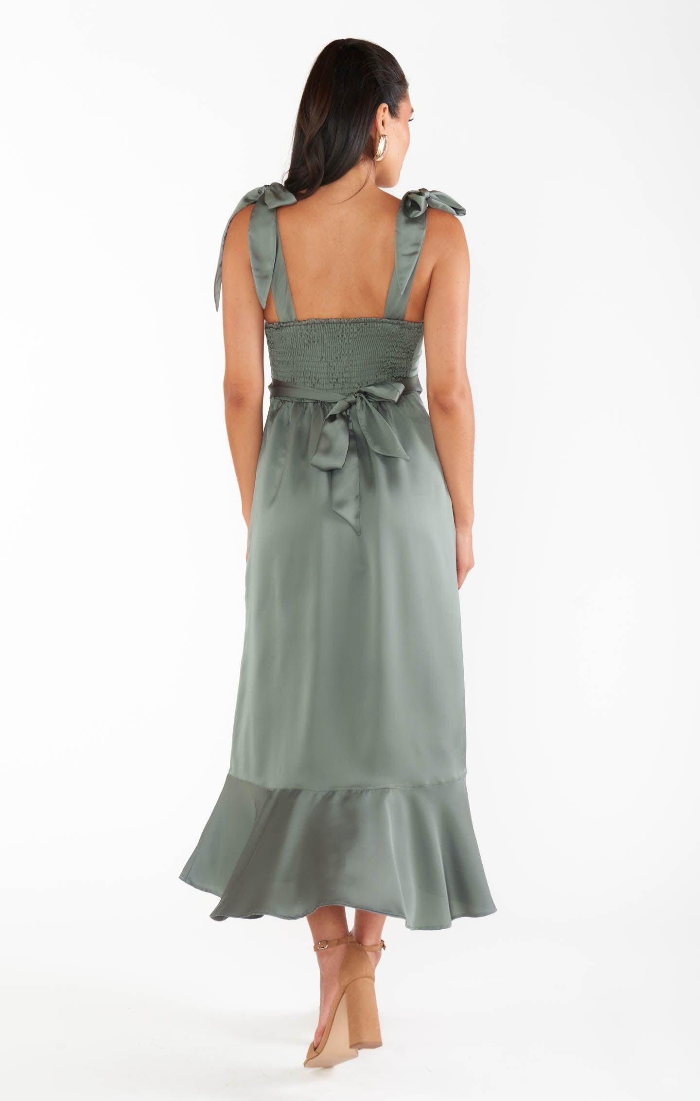 Claire Midi Dress ~ Deep Sage Luxe Satin Product Image