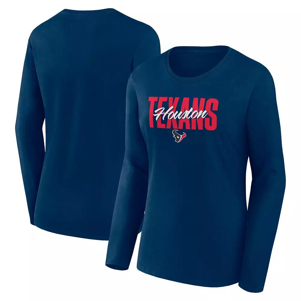 Women's Navy Houston Texans Grip Long Sleeve T-Shirt,  Product Image