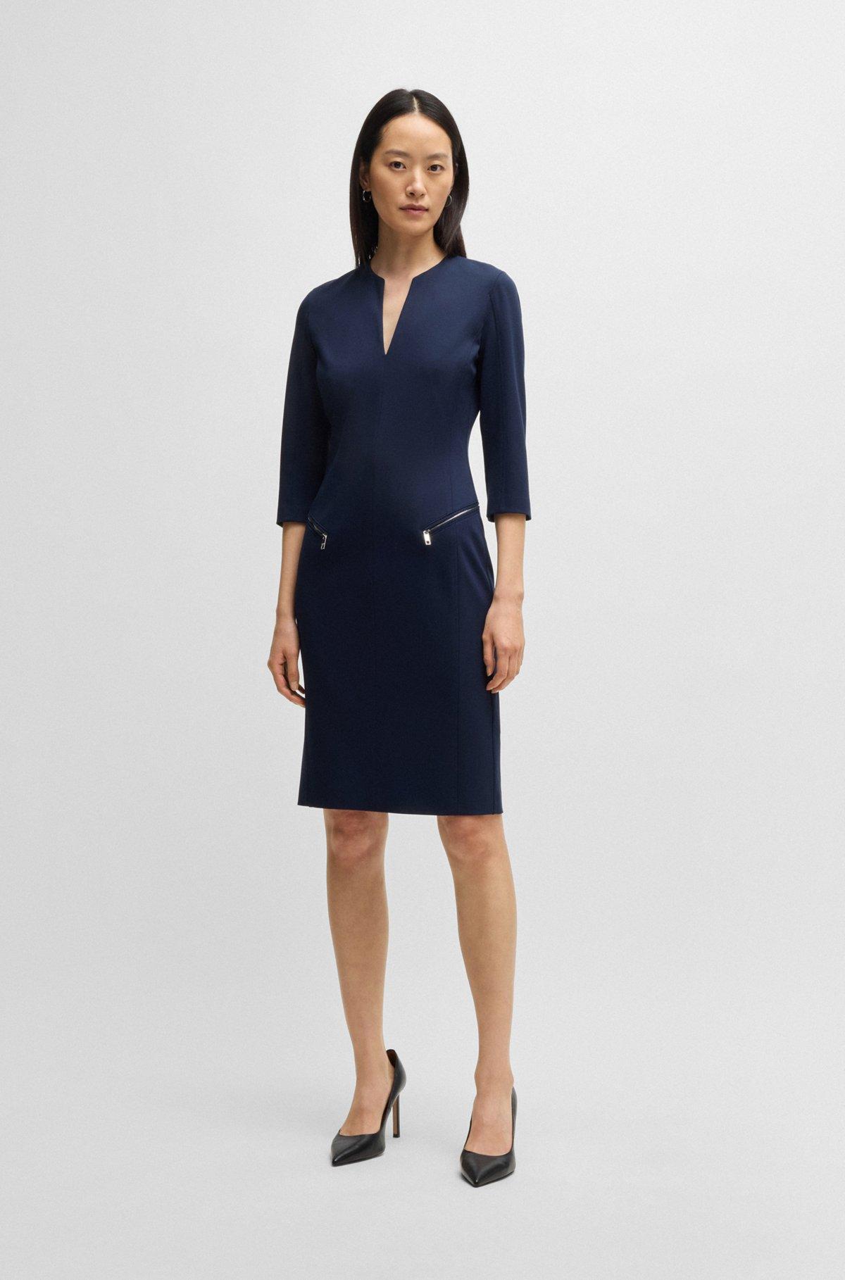 V-neck dress with zipped pockets and cropped sleeves Product Image