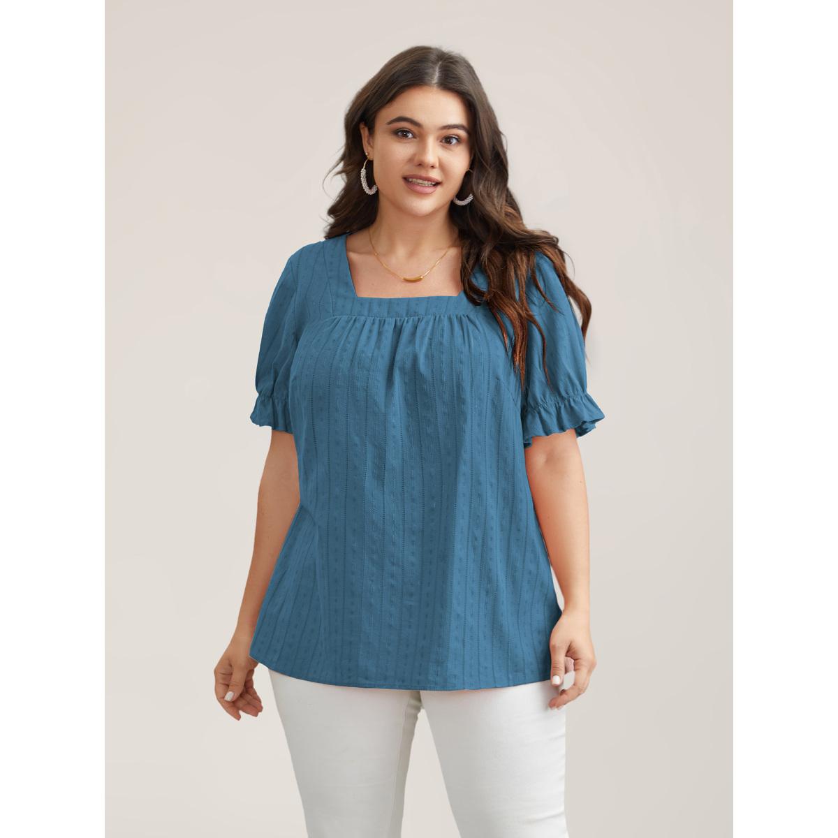 Plus Size Aegean Cotton Square Neck Ruffled Sleeve Shirt Women Timeless Short sleeve Square Neck Elegant Blouses BloomChic 18-20/2X Product Image
