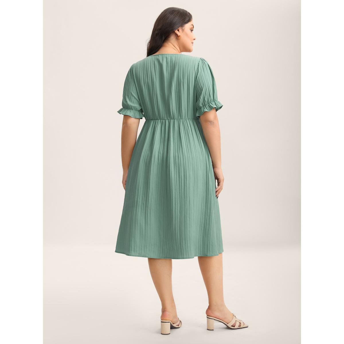 Plus Size Lace Cut-Out Pockets Midi Dress Aquamarine Women Square Neck Short sleeve Curvy BloomChic 10/M Product Image