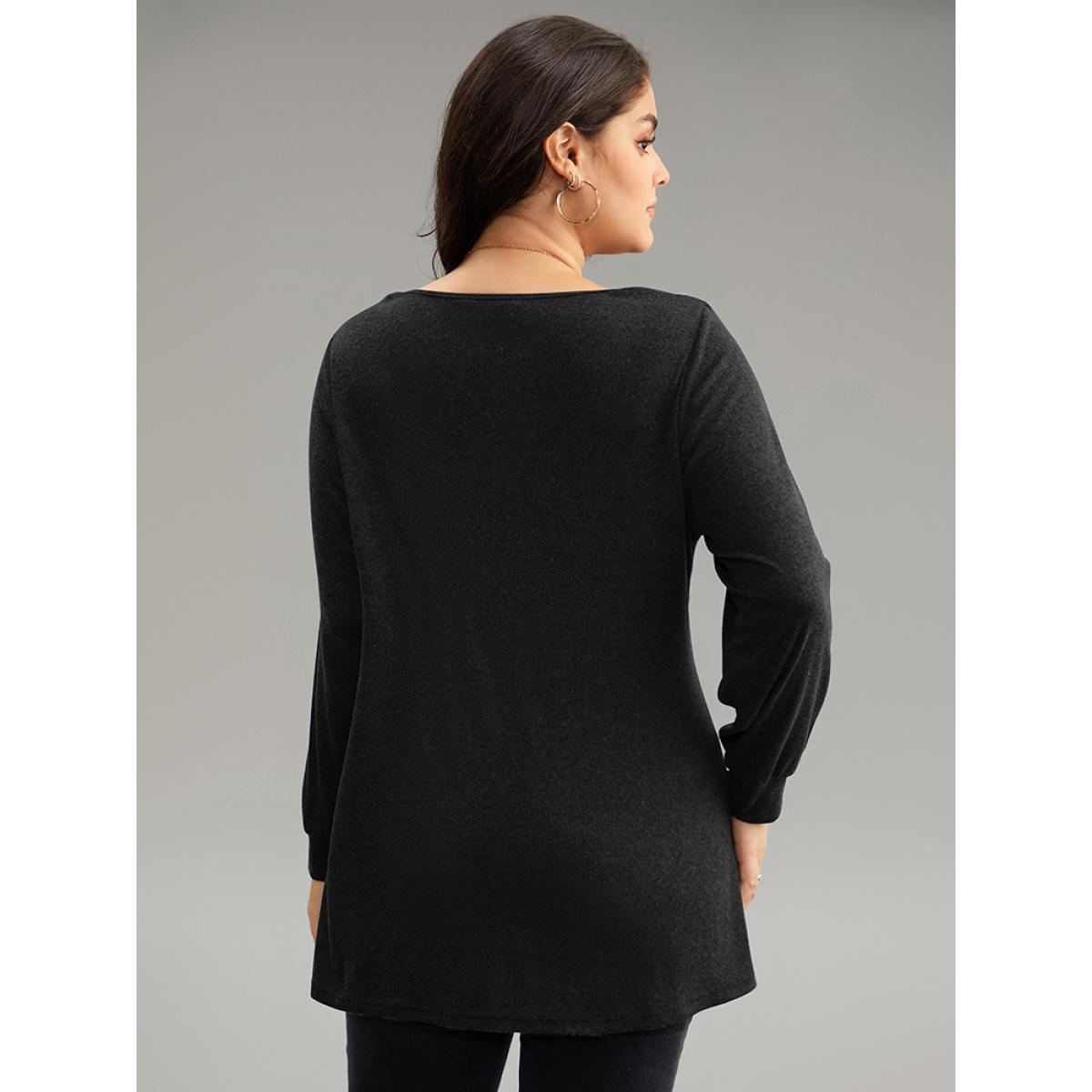 Plus Size Cowl Neck Tassels Button Detail Wrap Sweatshirt Women Black Elegant Wrap Cowl Neck Everyday Sweatshirts BloomChic 18-20/2X Product Image