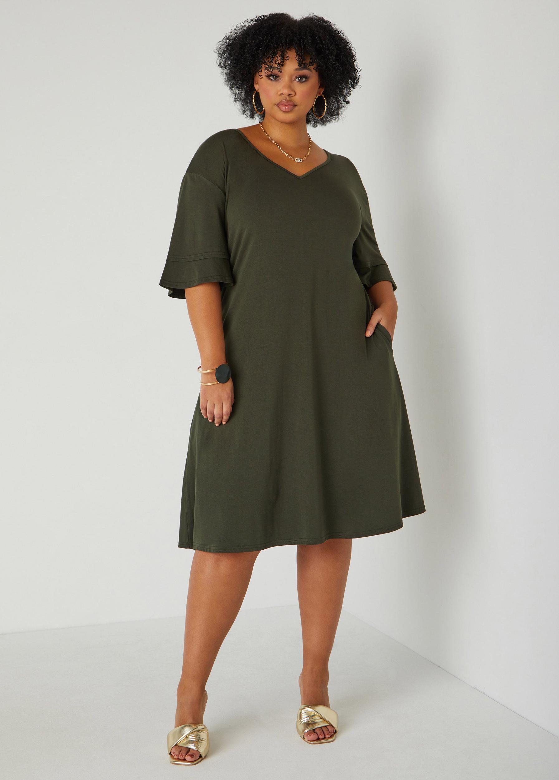 Tiered Sleeve Jersey A Line Dress Product Image