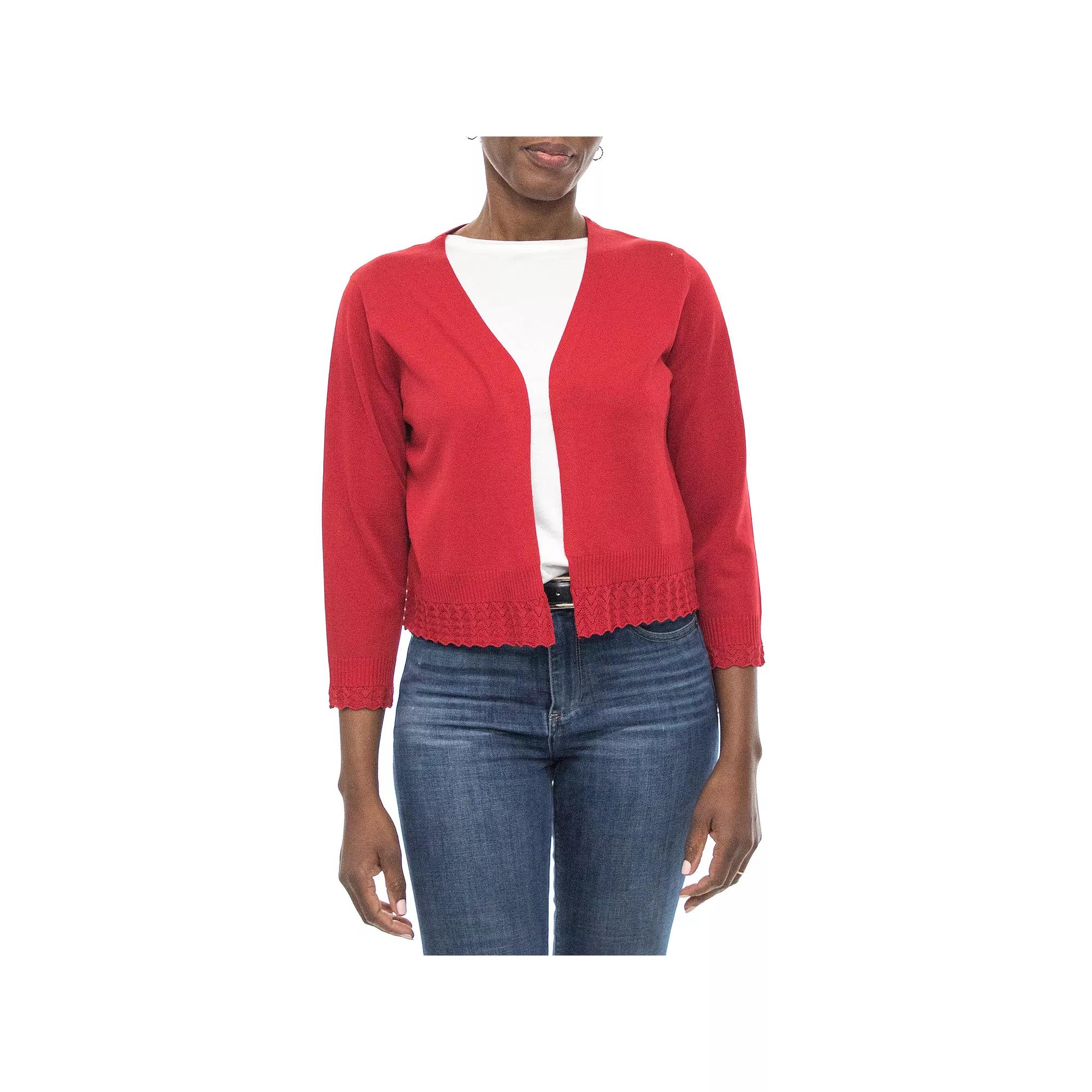 Women's Nina Leonard Pointelle-Trim Bolero, Size: Large, Nina Red Product Image