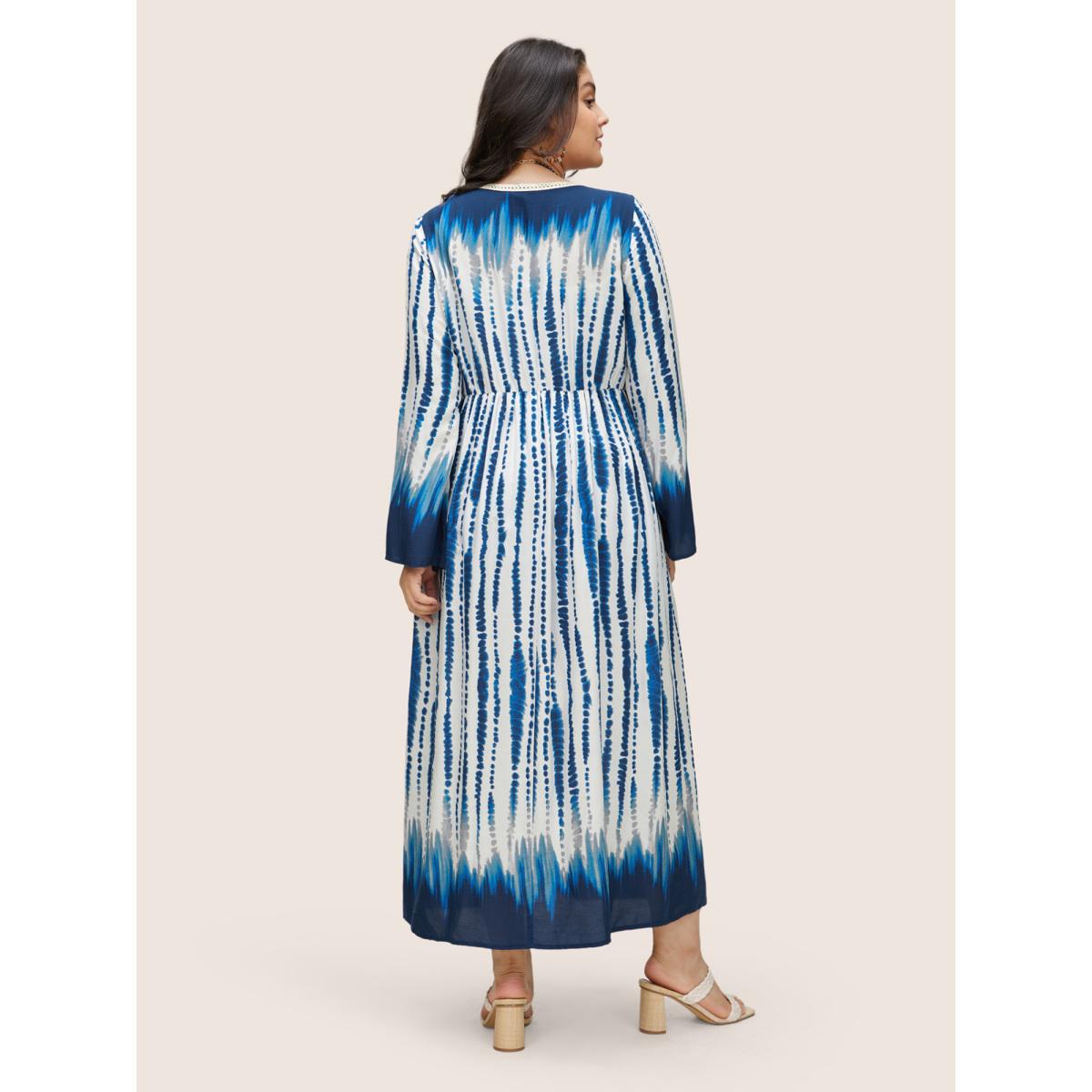 Plus Size Tie Dye Guipure Lace Waist Trim Kimono Women Blue Resort Tie Dye Vacation Kimonos BloomChic 30/6X Product Image