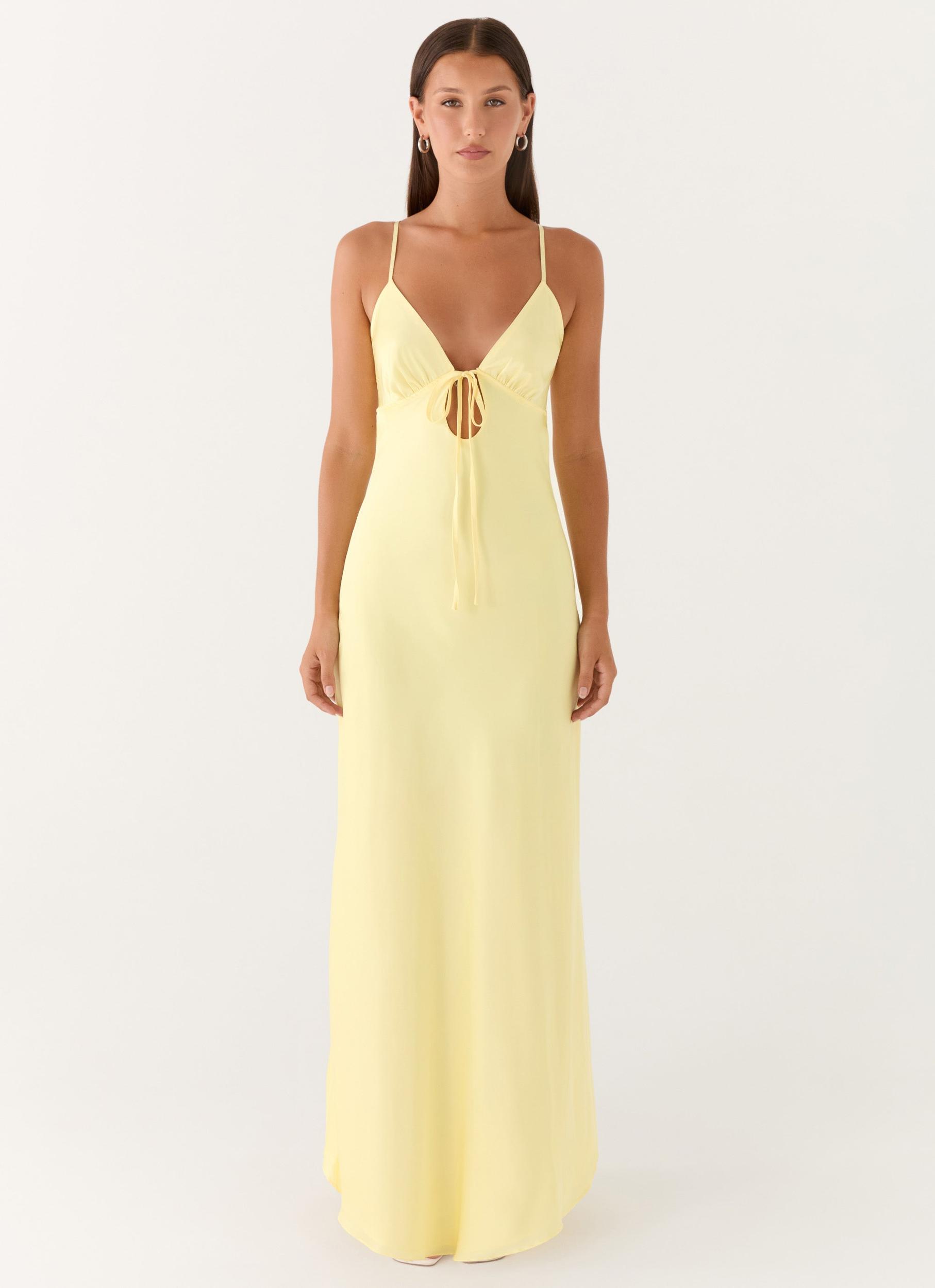 Flora Satin Maxi Dress - Lemon Product Image