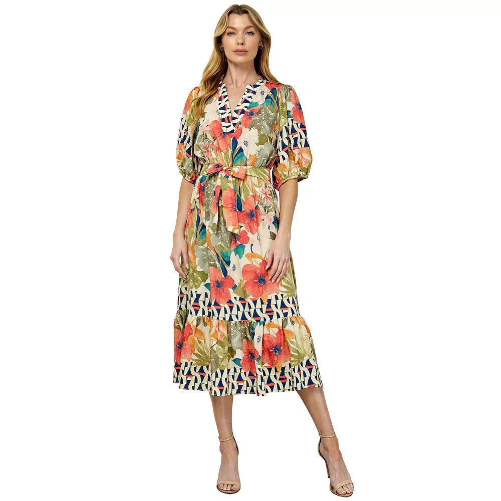 Women's Figueroa & Flower Printed Fit & Flare V-Neck Peasant Dress,  Product Image