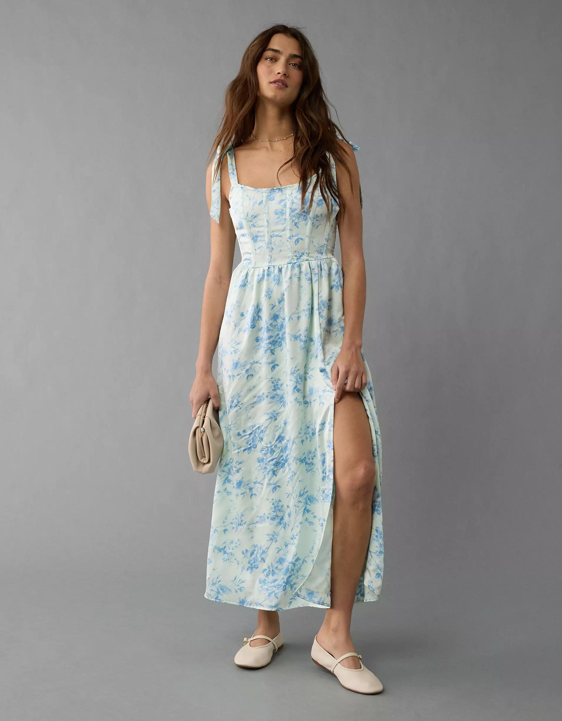 AE Corset Tie Strap Floral Midi Dress Product Image