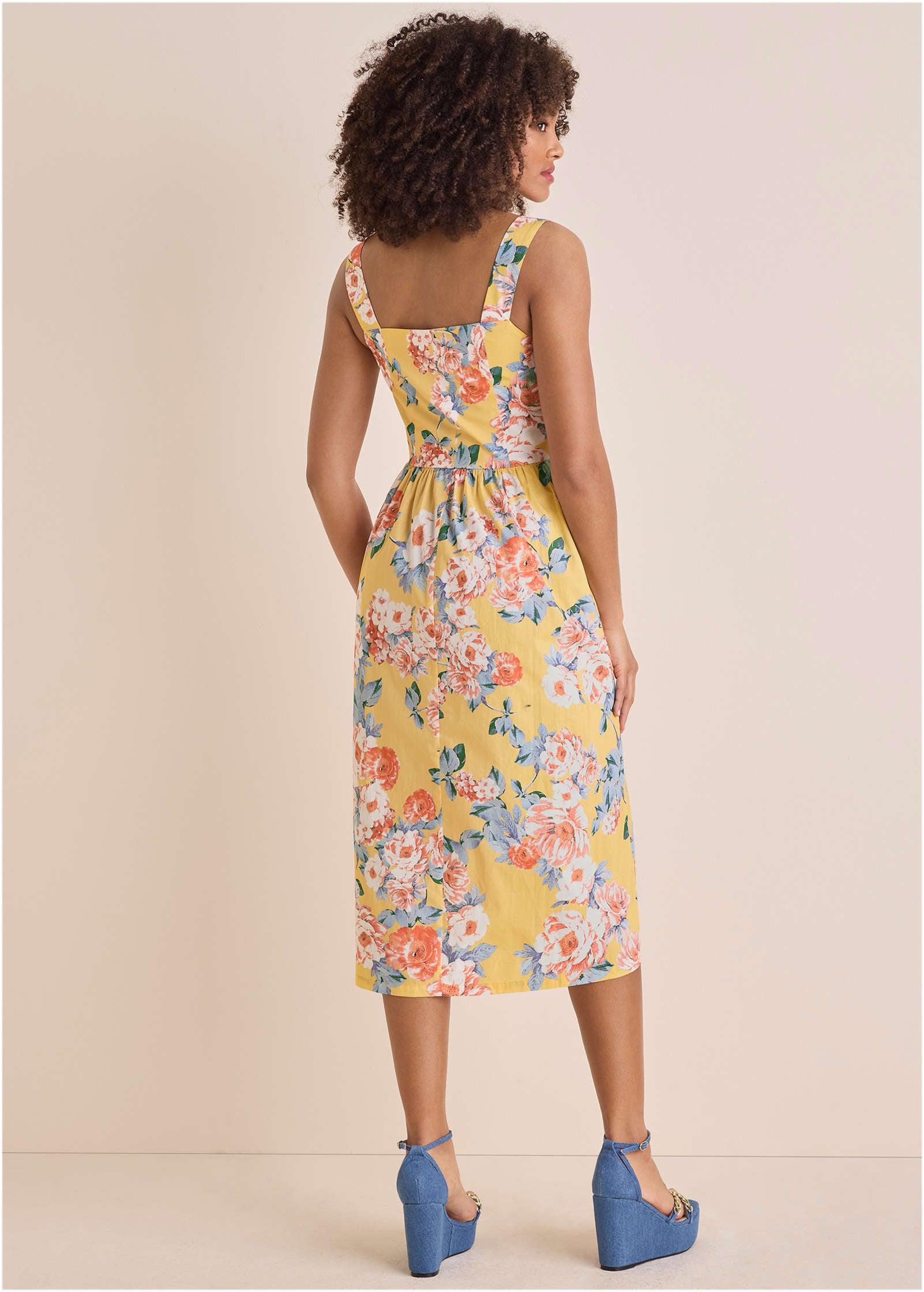 Floral Poplin Midi Dress - Custard Roses Product Image
