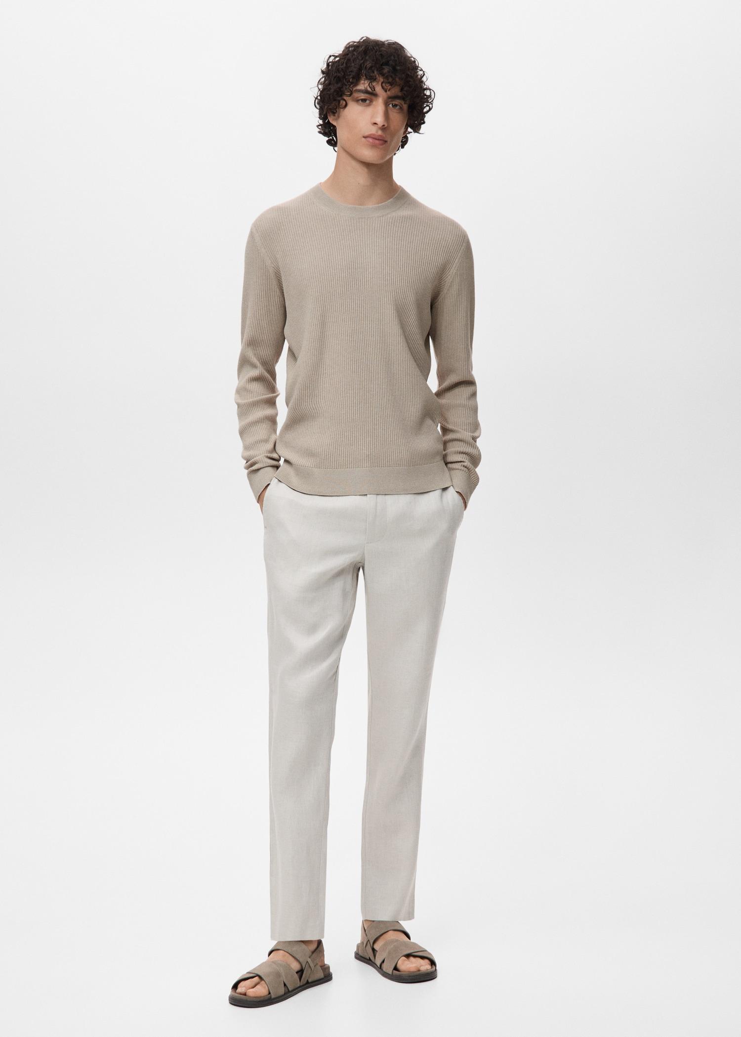 Fine rib-knit cotton sweater - Men | MANGO USA Product Image