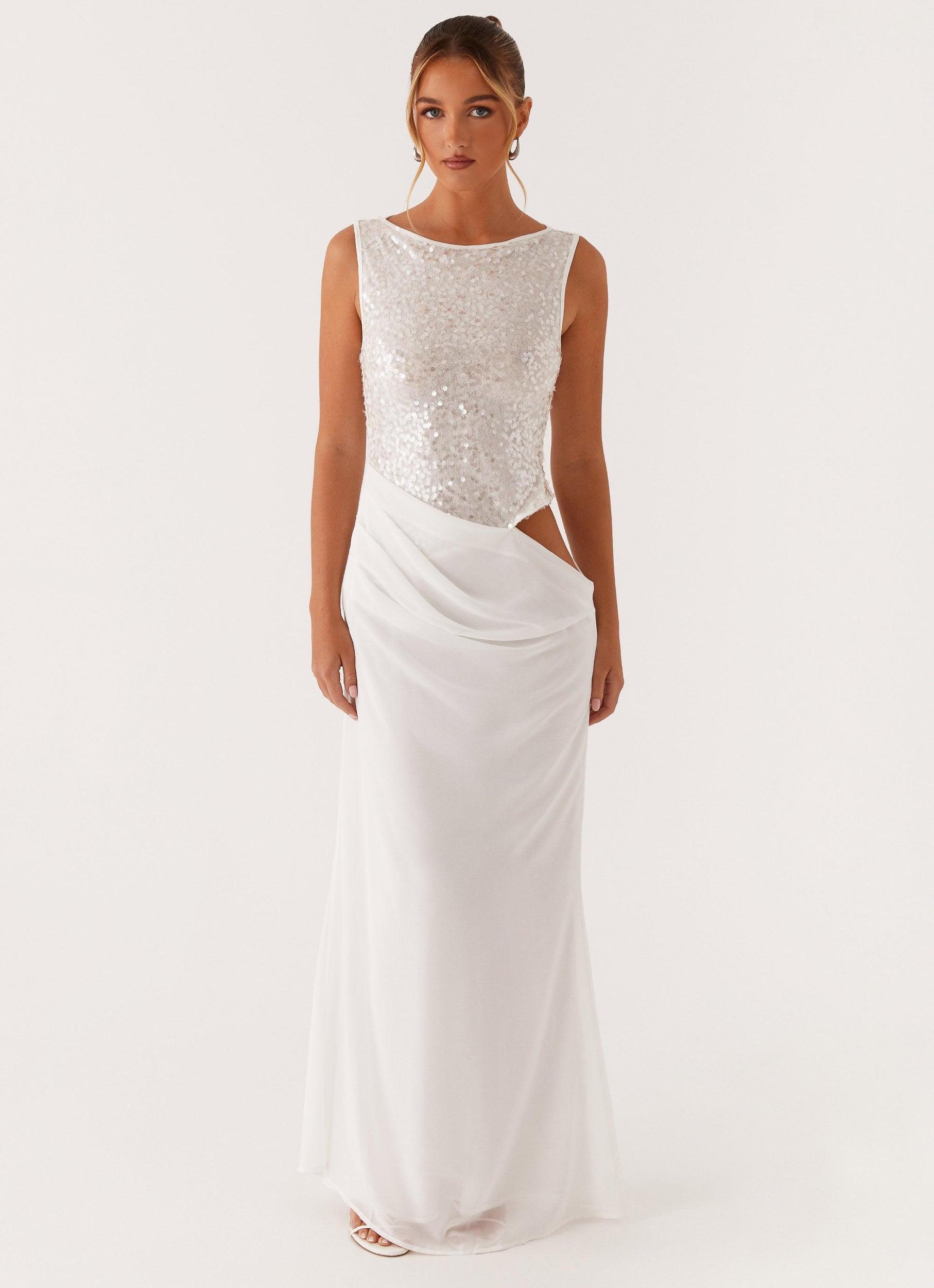 Above Ground Sequin Maxi Dress - White Product Image