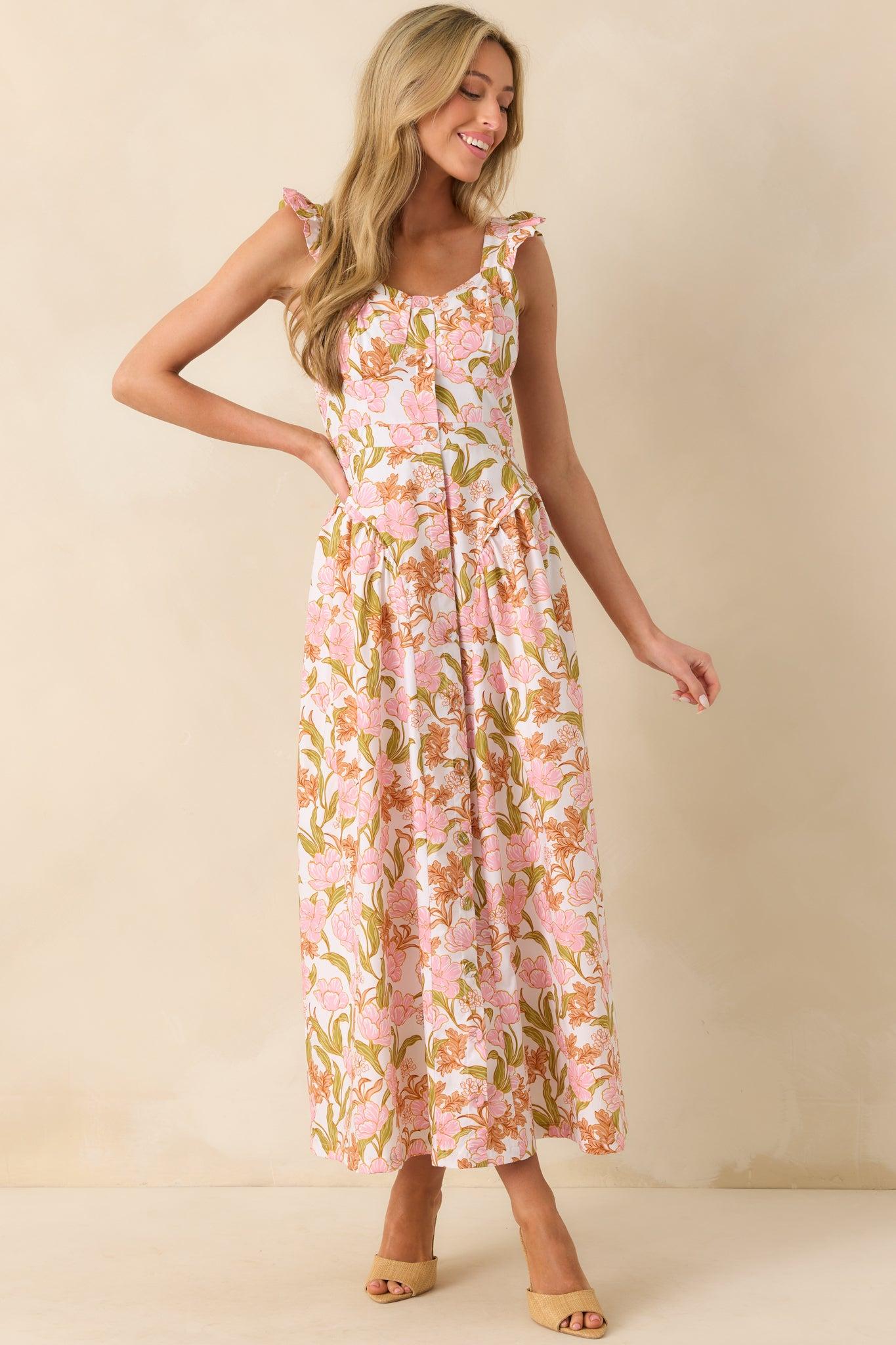 The Main Event Pink Floral Print Cotton Maxi Shirt Dress Product Image