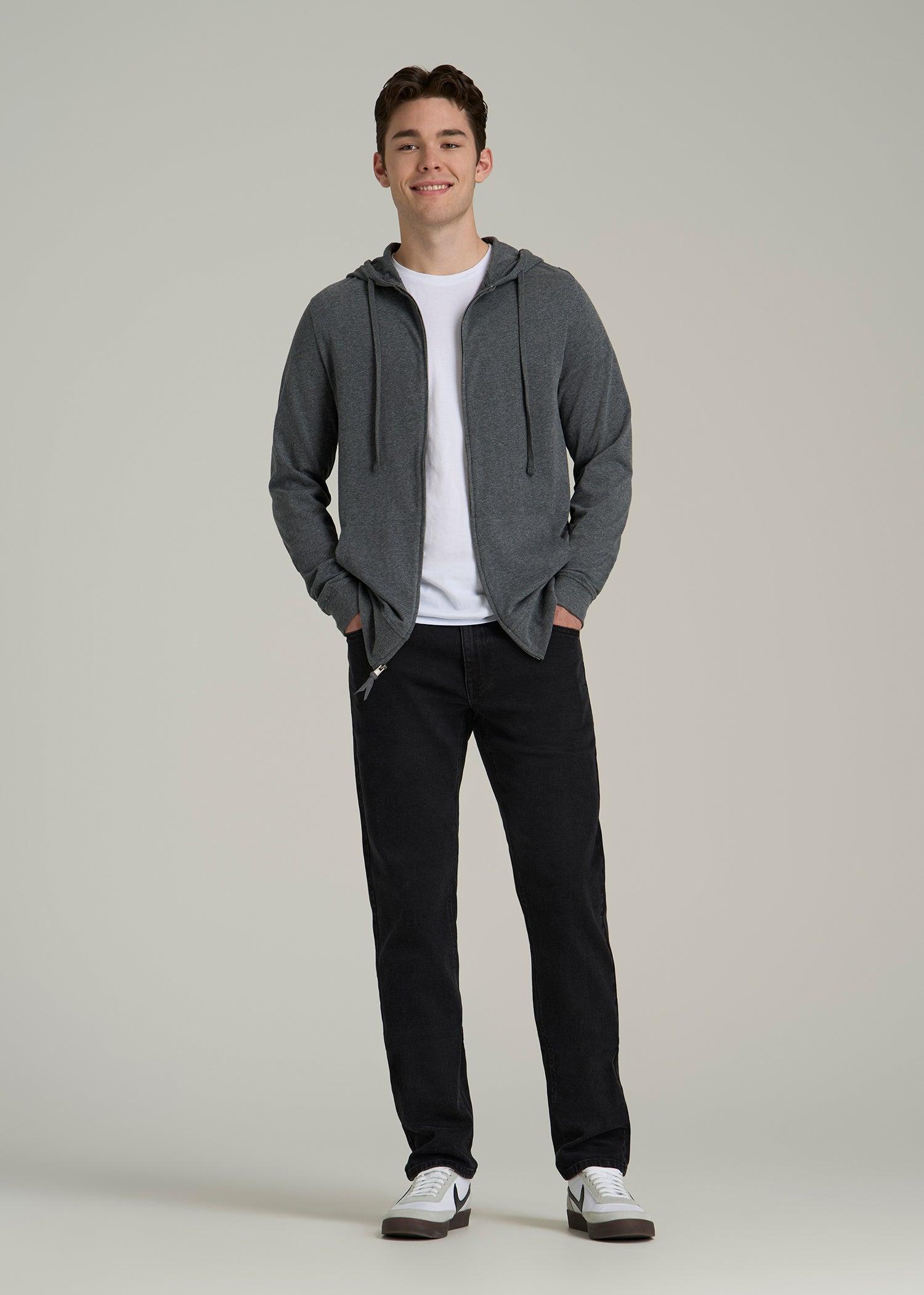 Long Sleeve Full Zip Jersey Hoodie for Tall Men in Charcoal Mix Male Product Image
