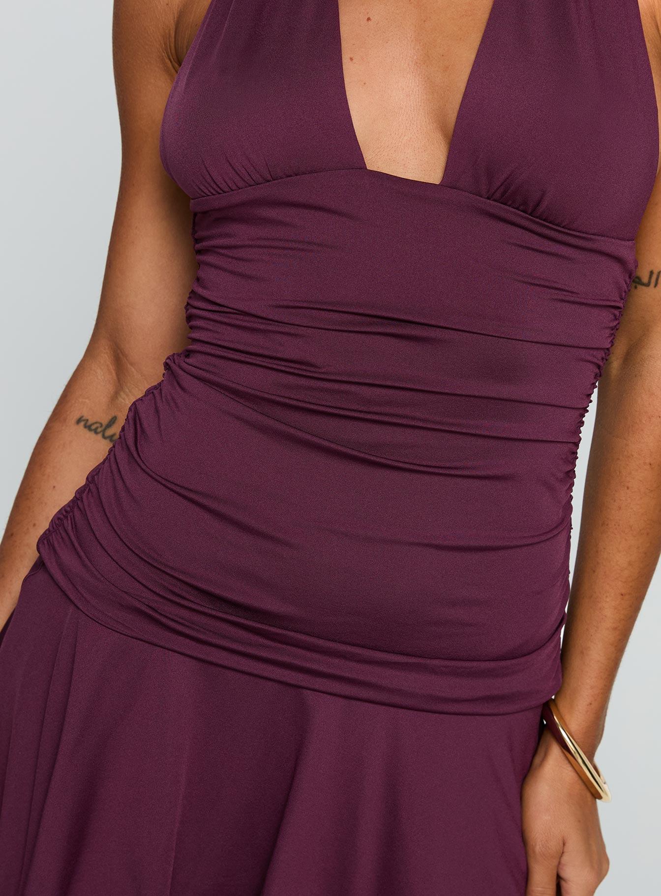 Intrigue Halter Mini Dress Plum Product Image