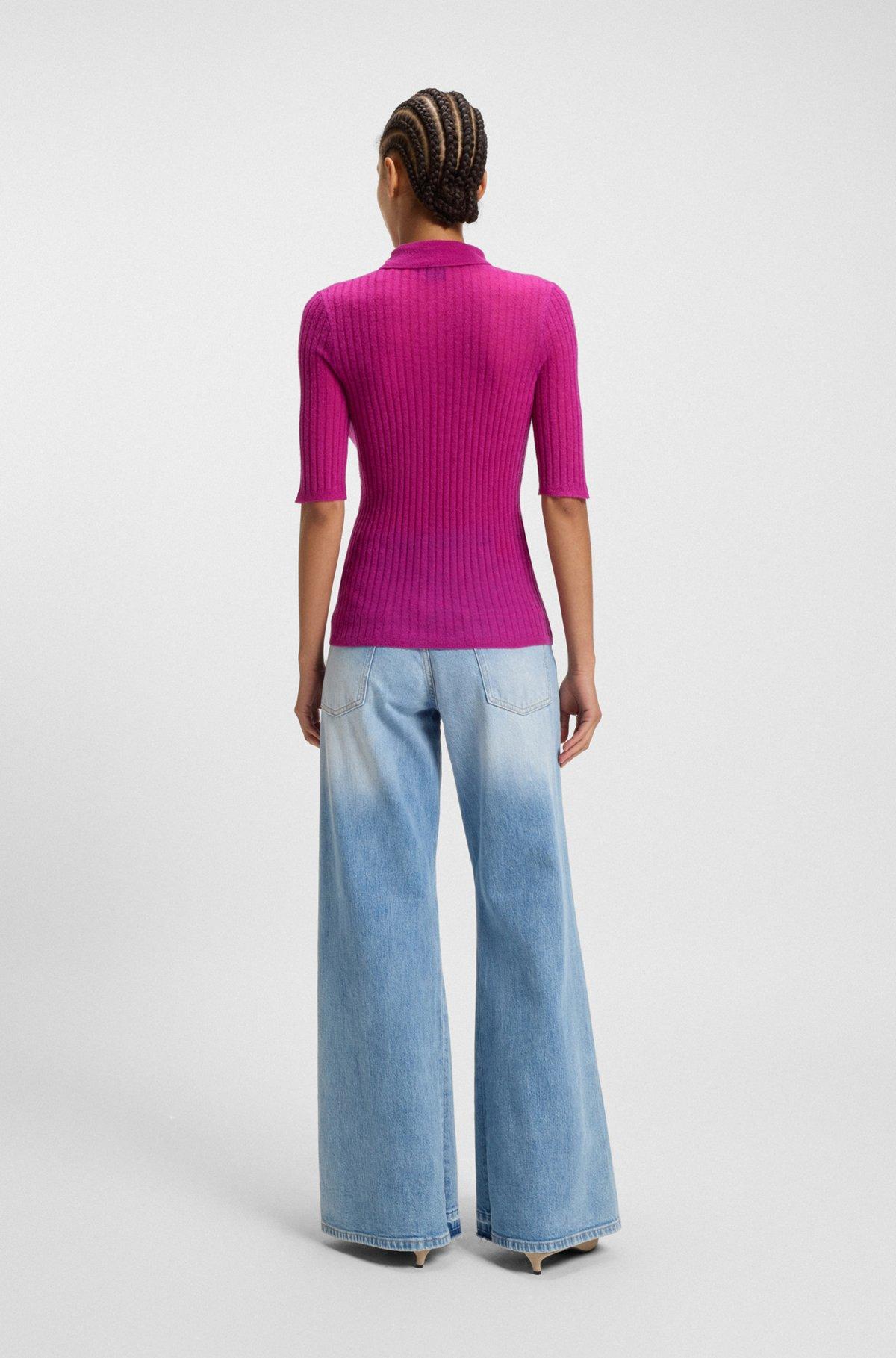 Ribbed knit polo in wool Product Image