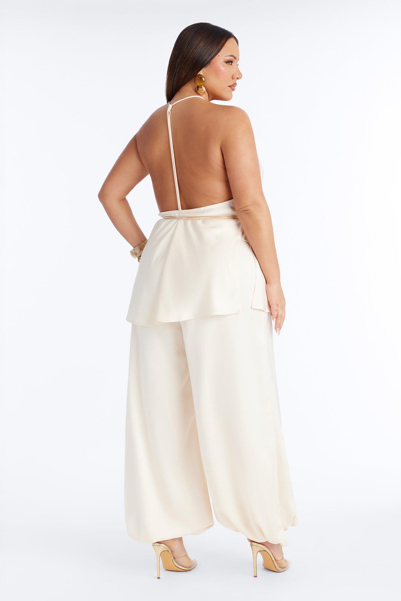 Malu Satin Halter Balloon Pant Set - Cream Female Product Image