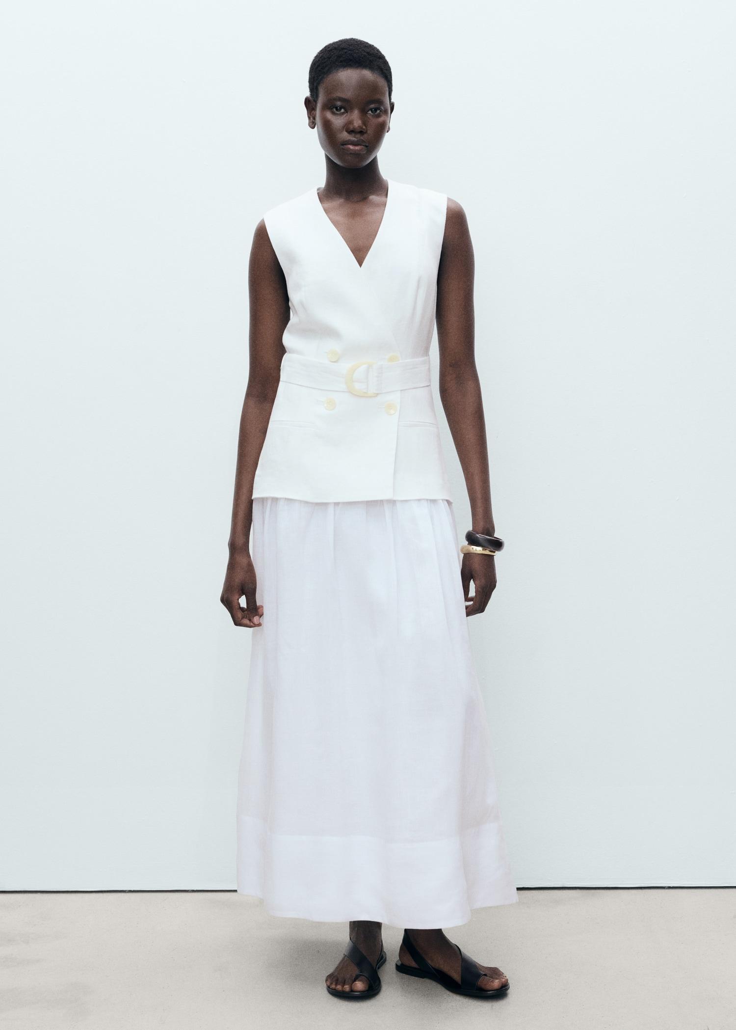Linen and ramie dress with belt - Women | MANGO USA Product Image