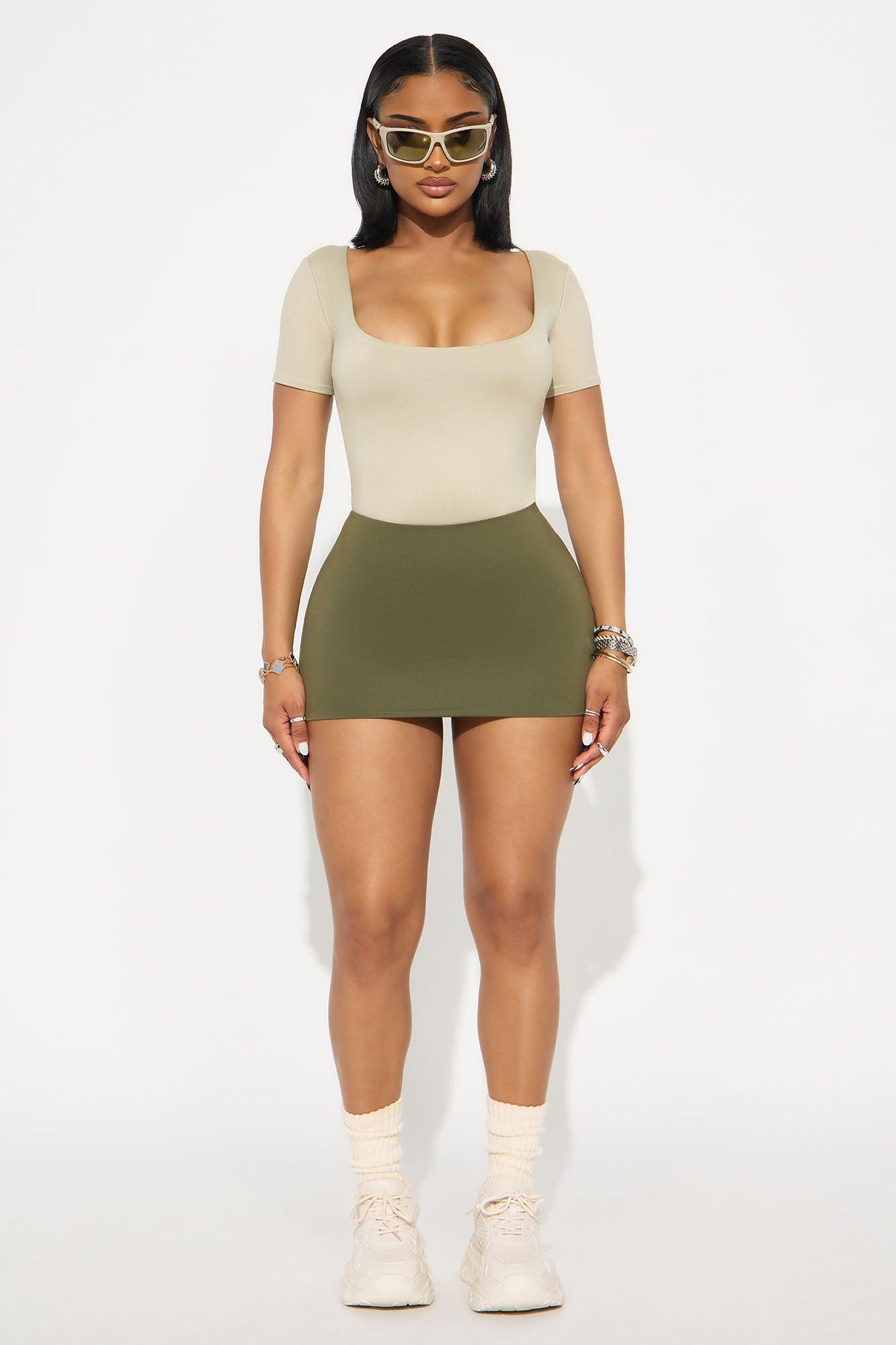 Contour Double Lined Short Sleeve Scoop Neck Bodysuit - Stone Female Product Image