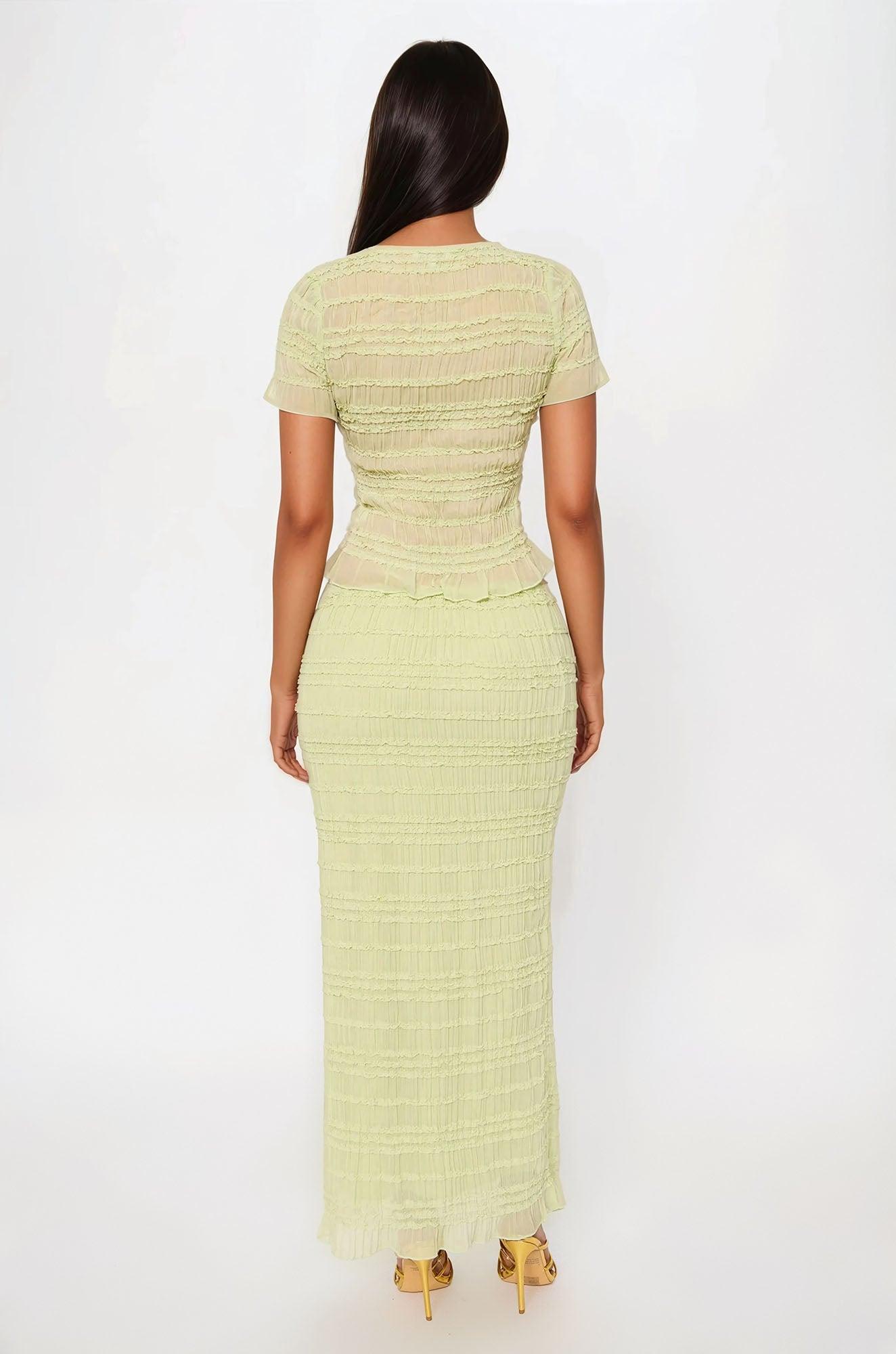 Flirty Chiffon Button Up Maxi Skirt Set - Sage Product Image