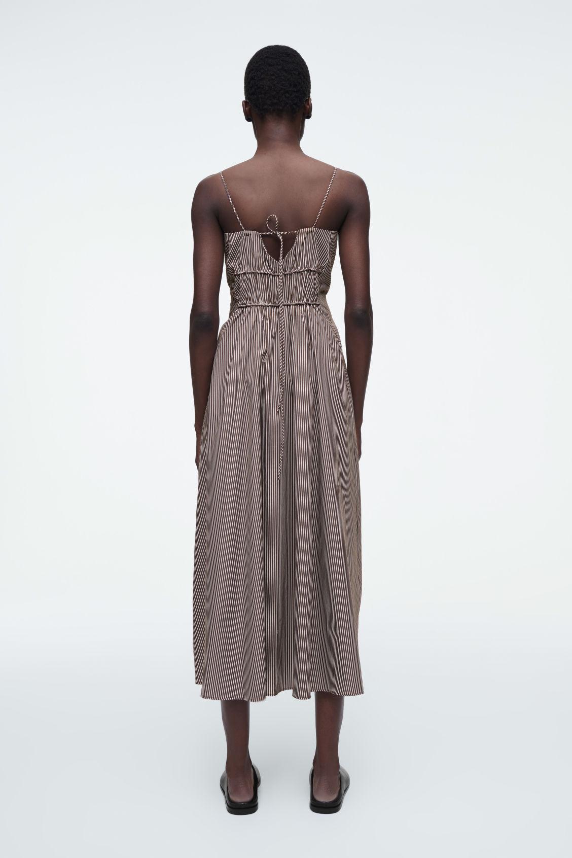 STRIPED GATHERED-WAIST MIDI DRESS Product Image