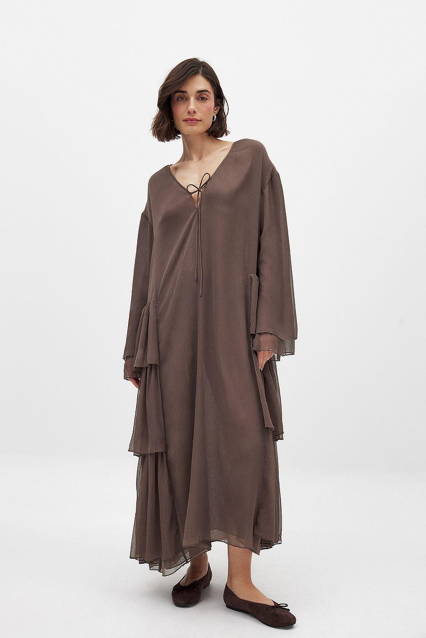 Chiffon Ruffle Long Sleeve Kaftan Product Image