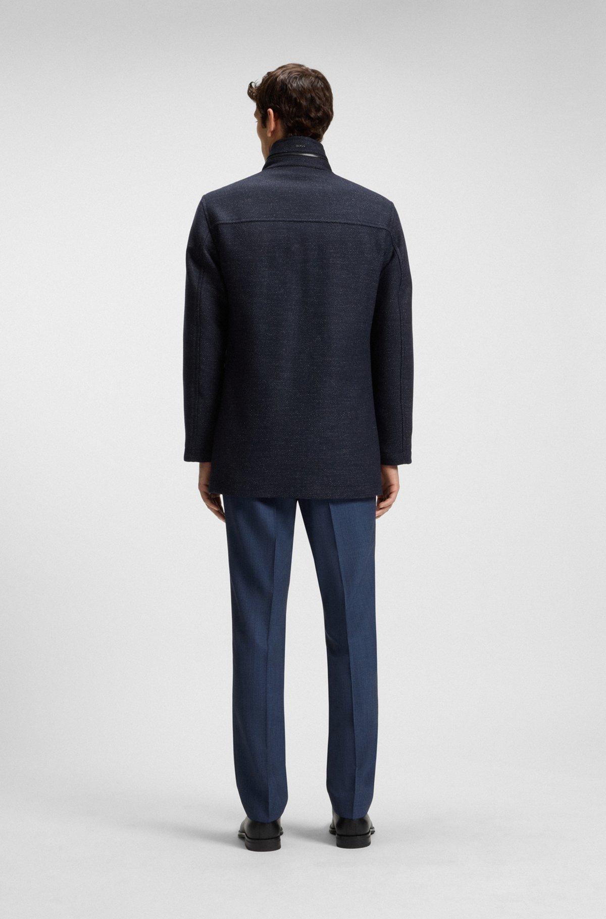 Relaxed-fit wool-blend coat with packable hood Product Image