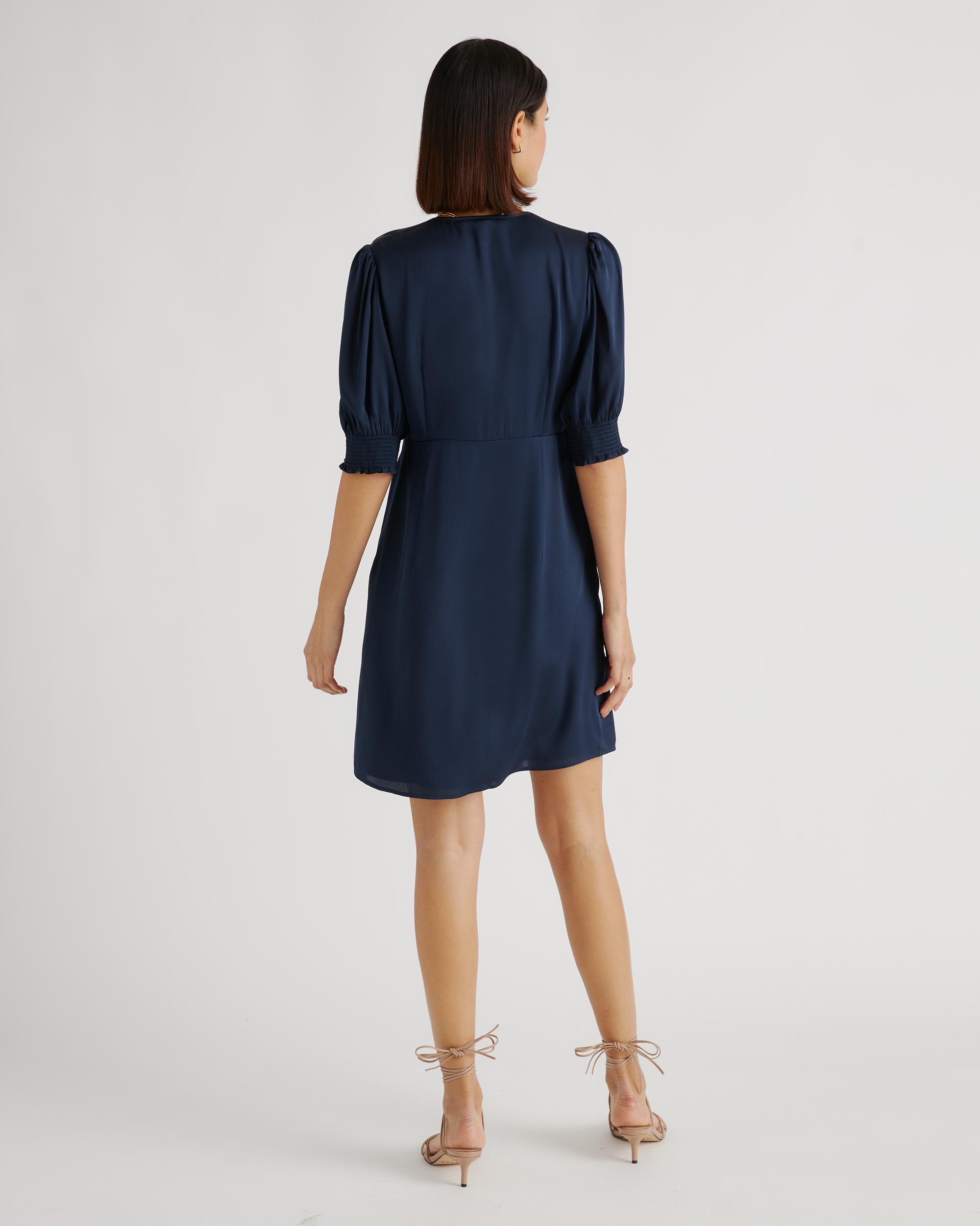 Quince | Women's Washable Stretch Silk Puff Sleeve Mini Dress Mulberry Silk Product Image