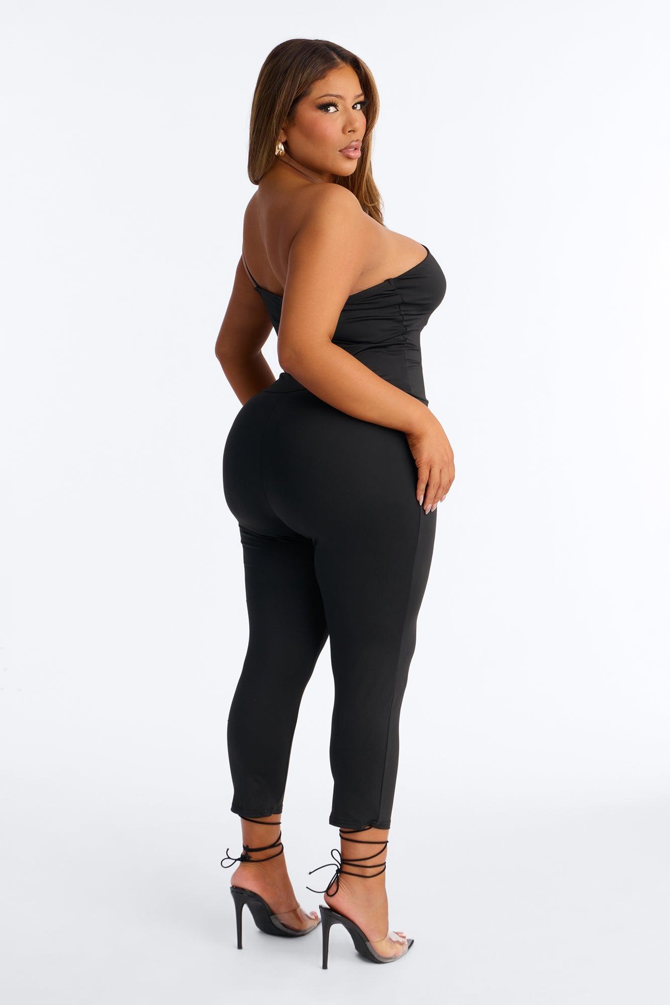 Reena Lace Up Capri Catsuit - Black Female Product Image