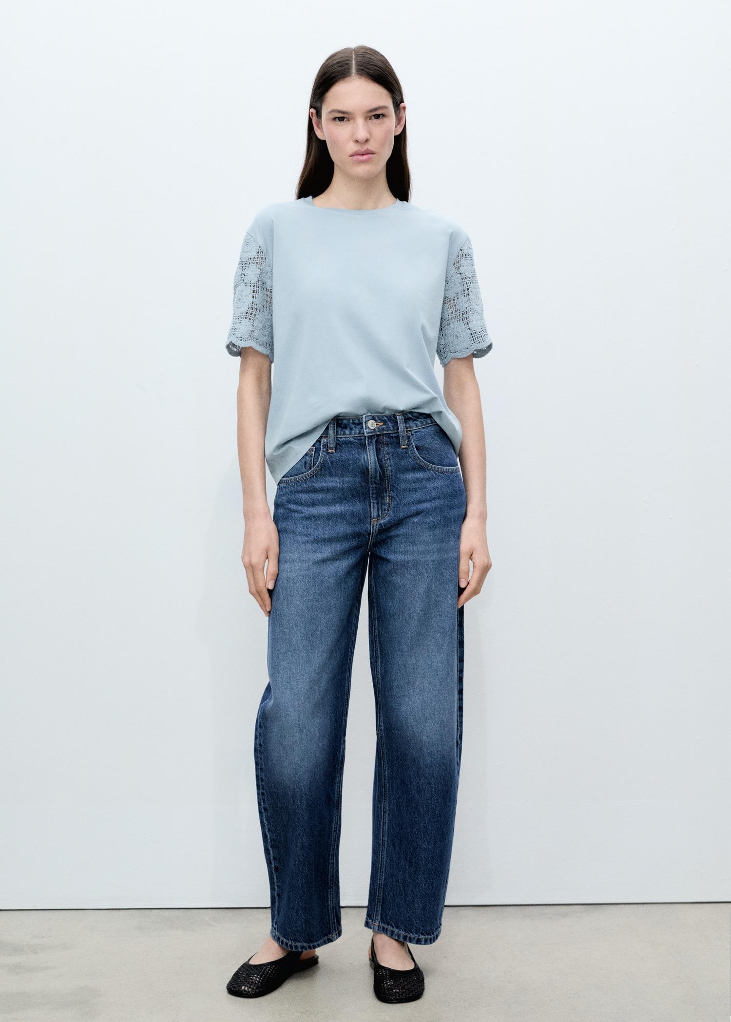 Cotton crochet sleeve t-shirt - Women | MANGO USA Product Image