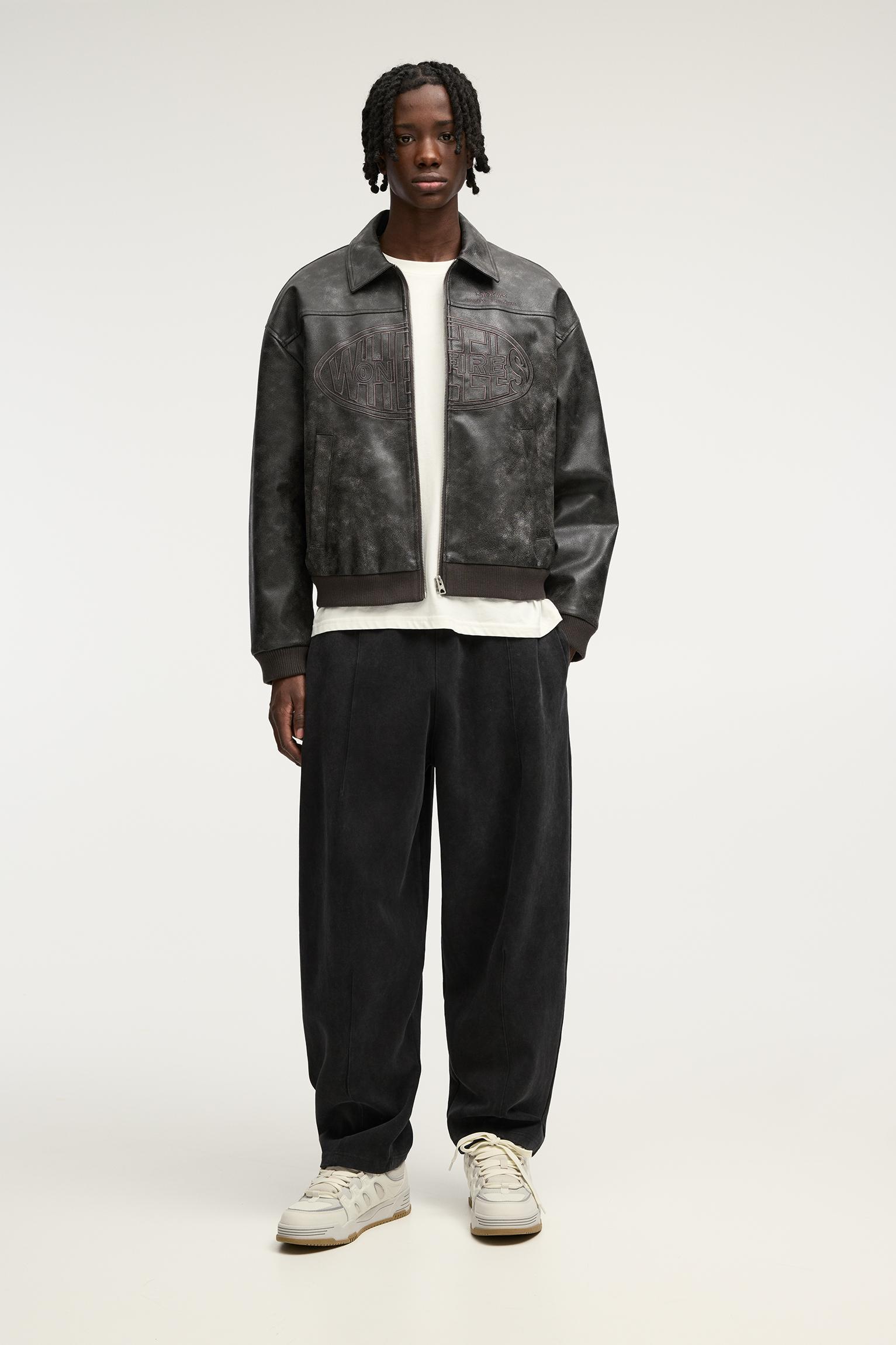 STWD embroidered faux leather boxy jacket Product Image