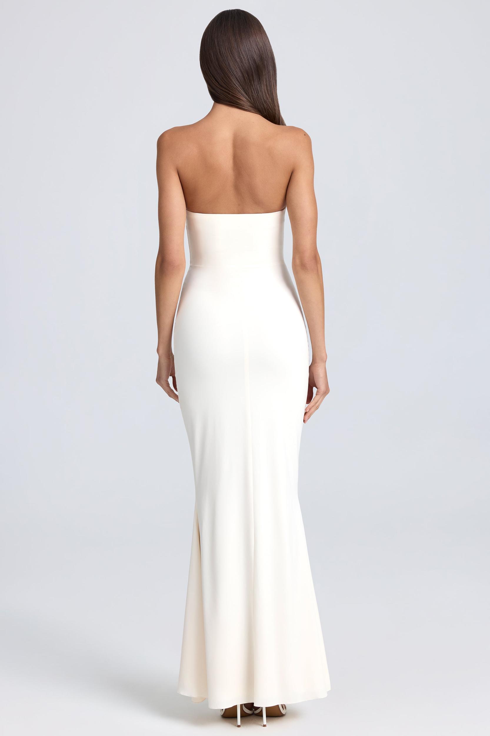 Bandeau Ruffle-Trim Corset Gown in Ivory Product Image