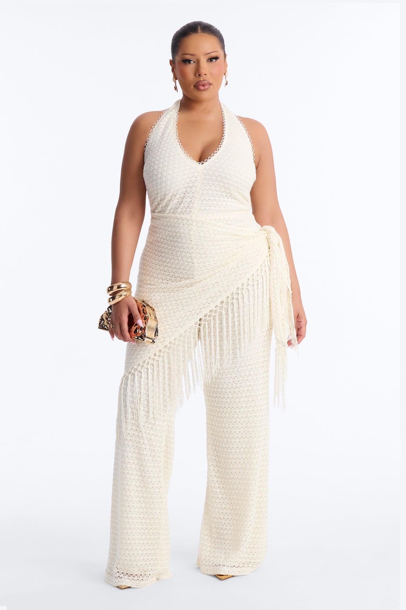 Mariah Jumpsuit And Tie Waist Scarf Set - Cream Female Product Image